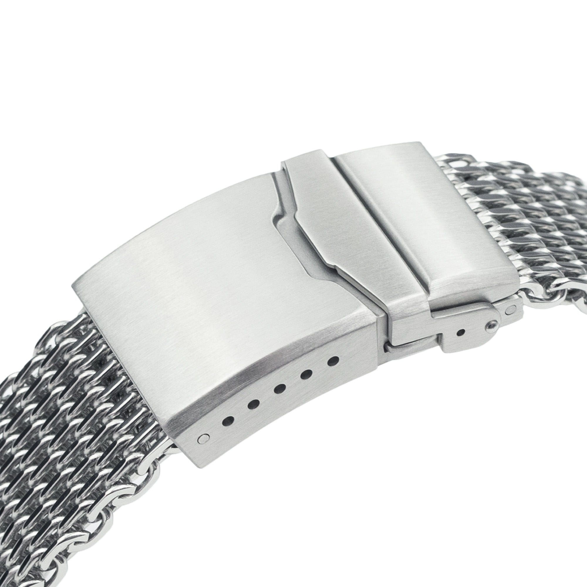 TBD-Items 22 mm Winghead SHARK Mesh Band Stainless Steel Watch Bracelet, Button Chamfer Clasp, Polished