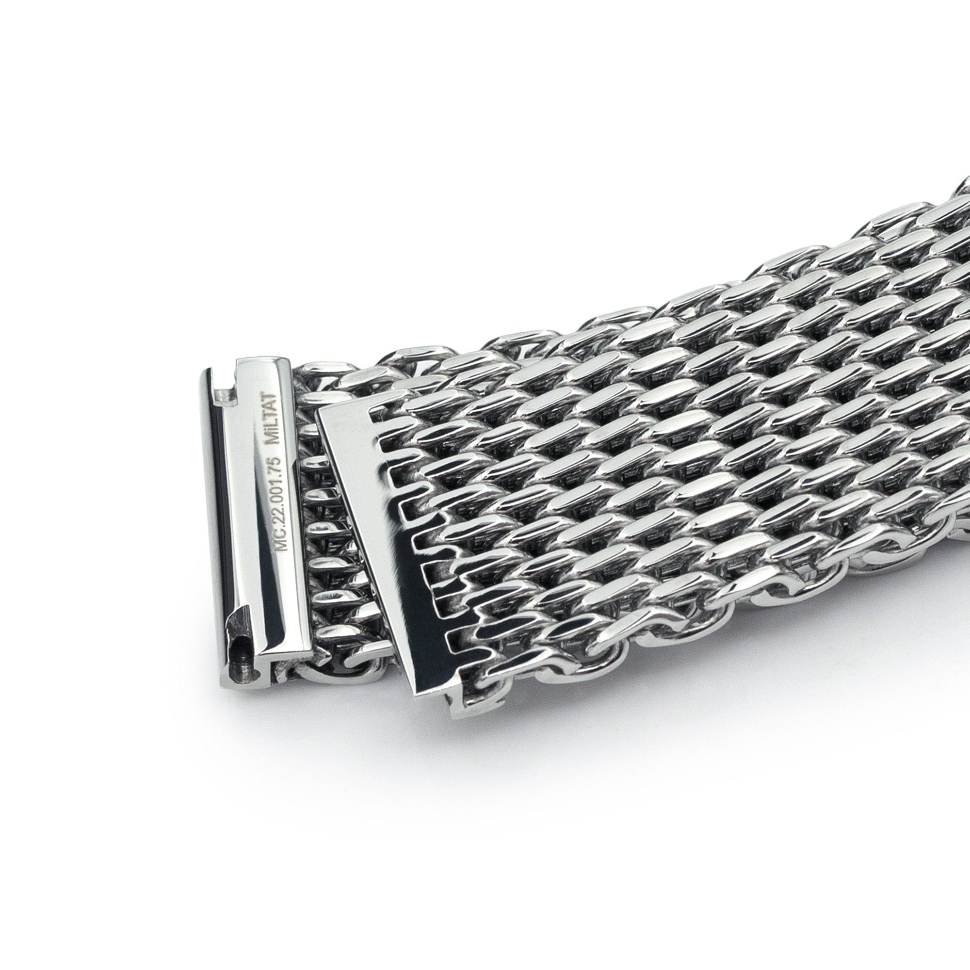 TBD-Items 22 mm Winghead SHARK Mesh Band Stainless Steel Watch Bracelet, Button Chamfer Clasp, Polished