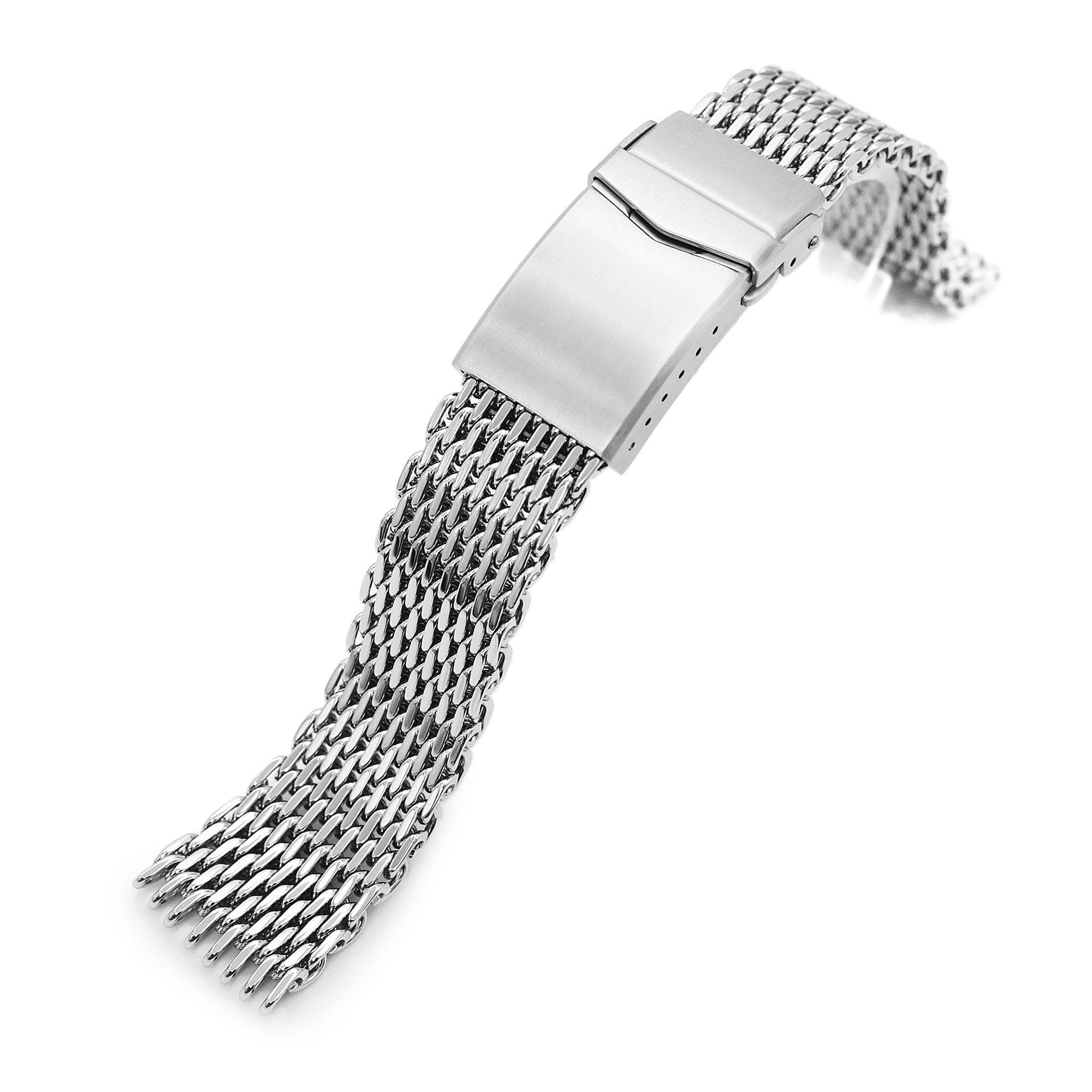 Miltat 22 mm Tapered SHARK Mesh Band Stainless Steel Watch Bracelet, V - Clasp, Polished
