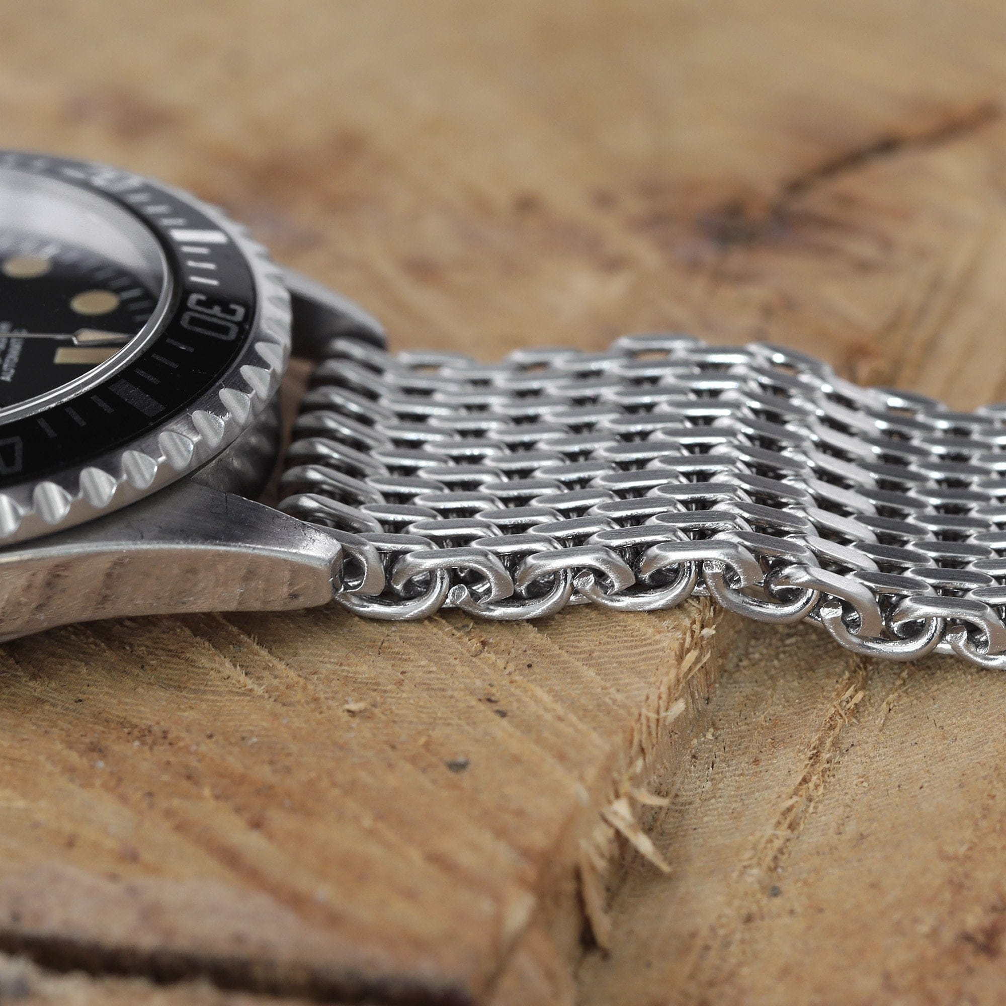 Miltat 22 mm Tapered SHARK Mesh Band Stainless Steel Watch Bracelet, V - Clasp, Polished