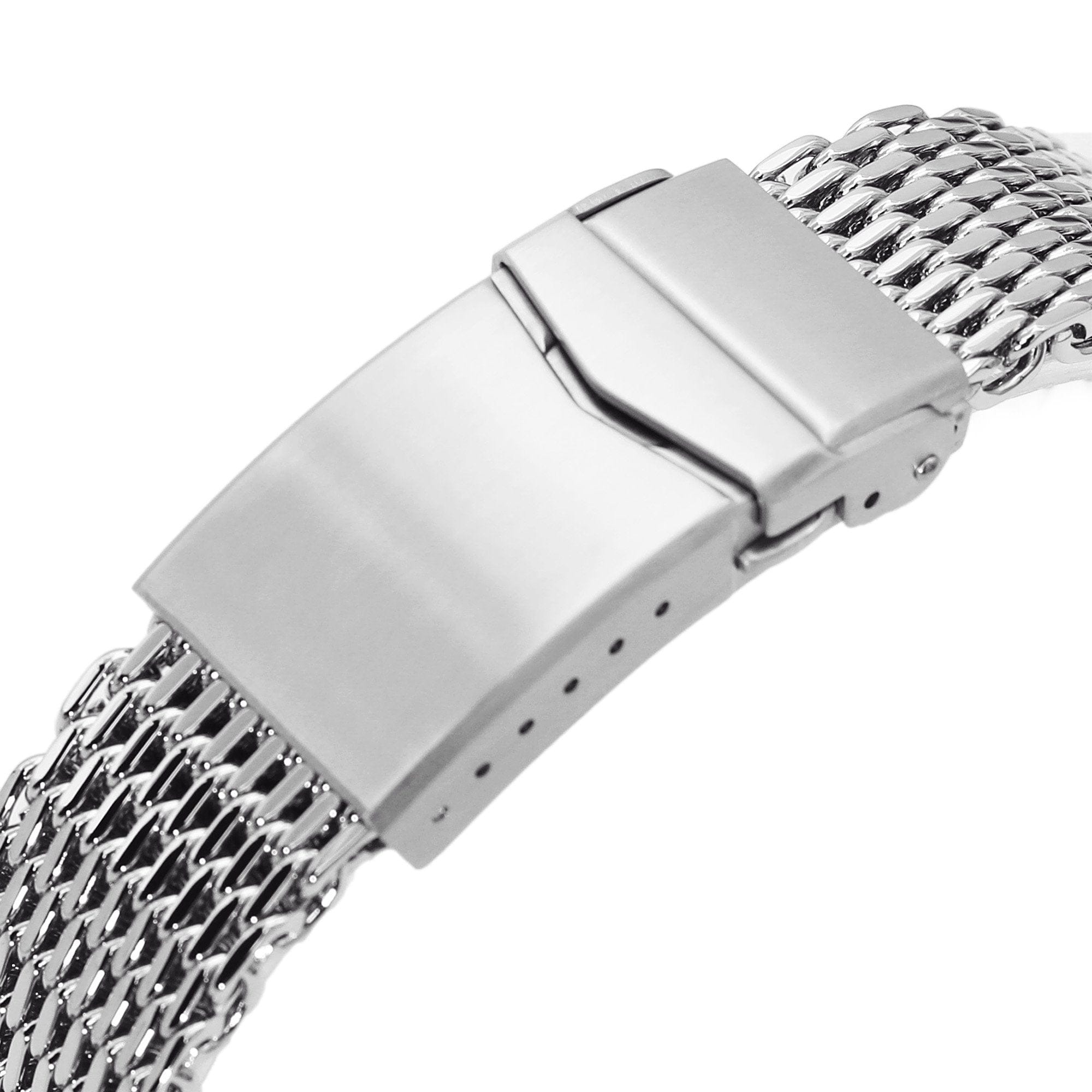 Miltat 22 mm Tapered SHARK Mesh Band Stainless Steel Watch Bracelet, V - Clasp, Polished