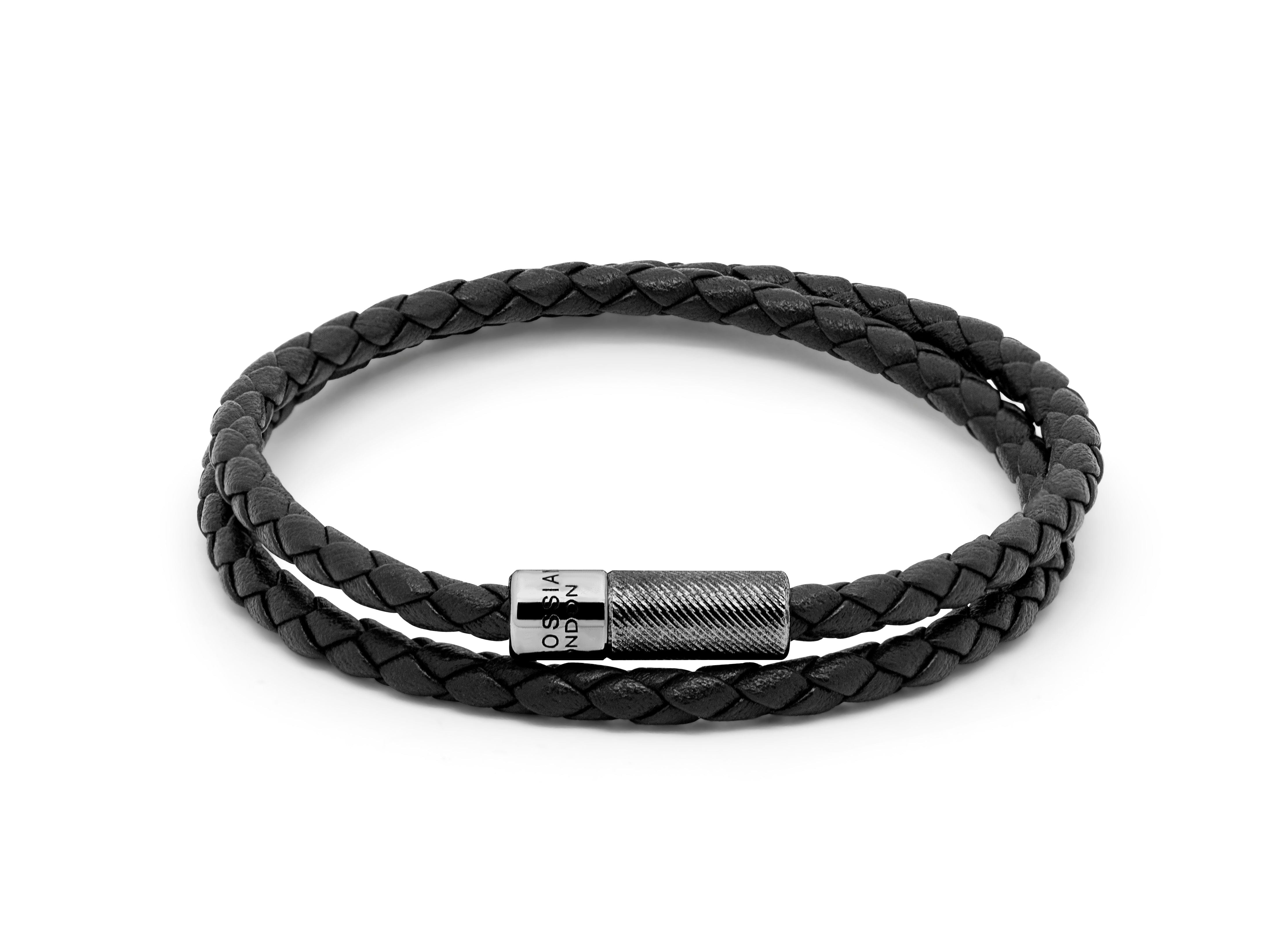 Tateossian Pop Rigato bracelet in double wrap Italian leather with black rhodium plated sterling silver