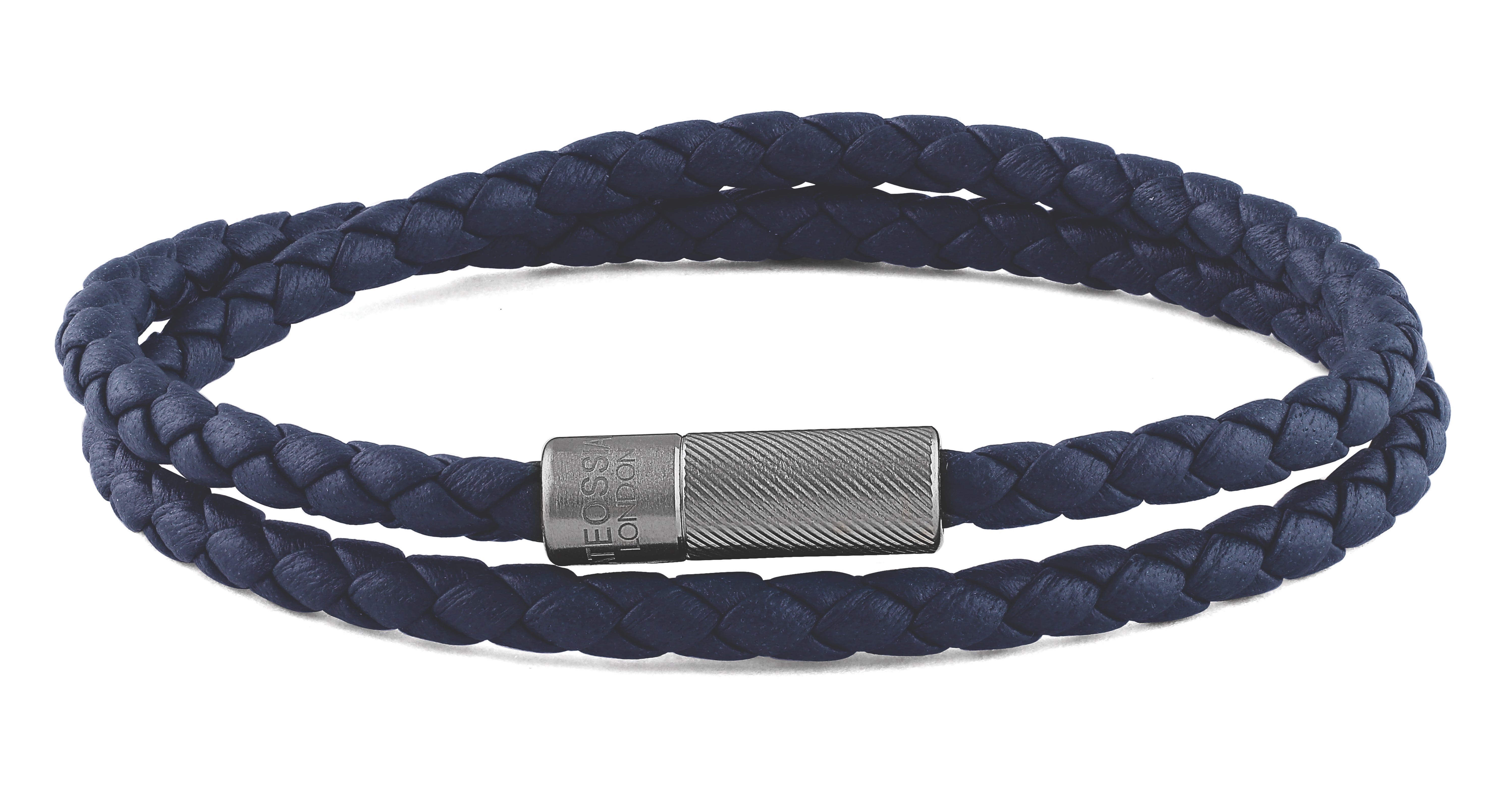 Tateossian Pop Rigato bracelet in double wrap Italian leather with black rhodium plated sterling silver
