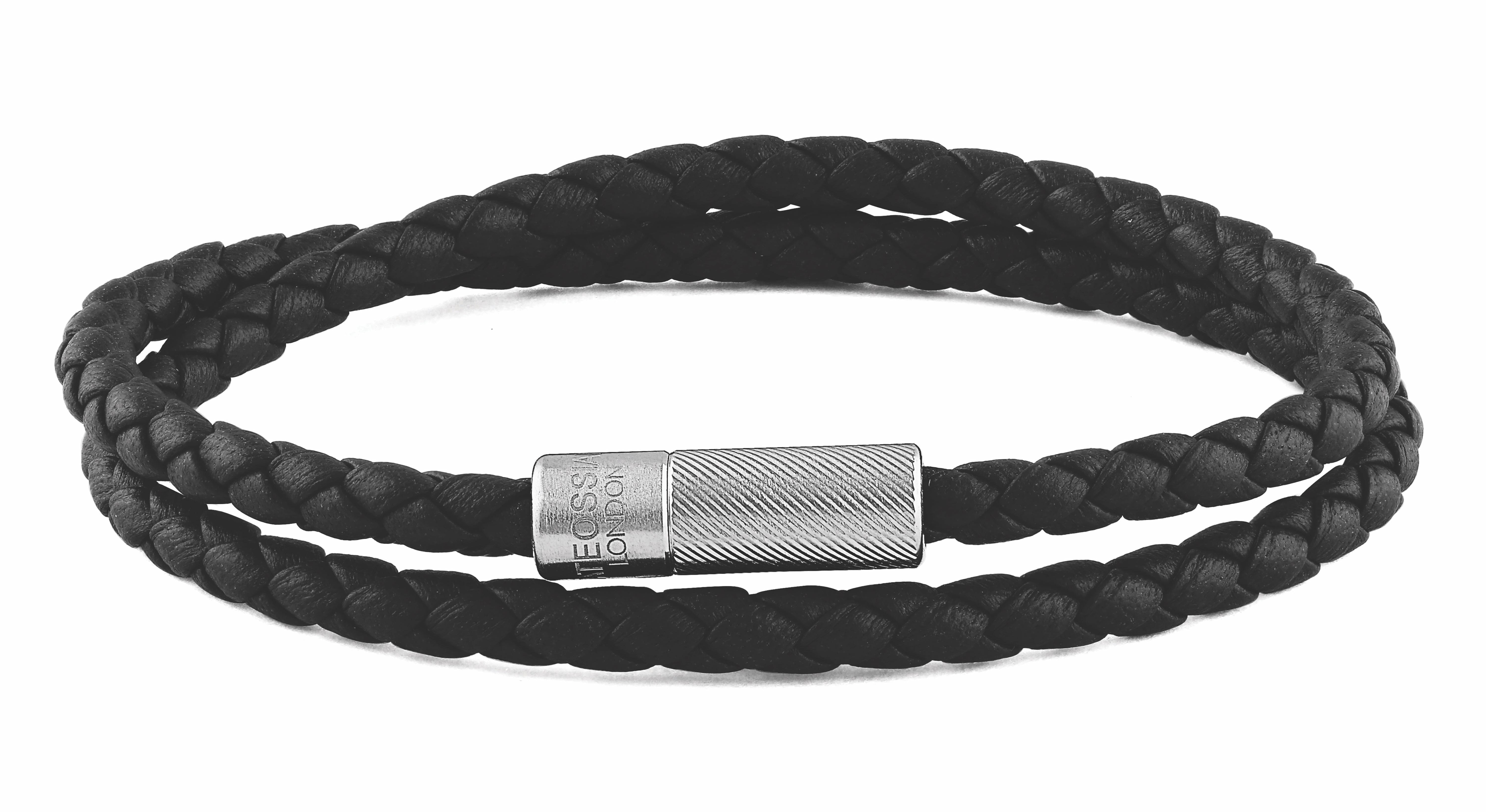 Tateossian Pop Rigato bracelet in double wrap Italian leather with sterling silver