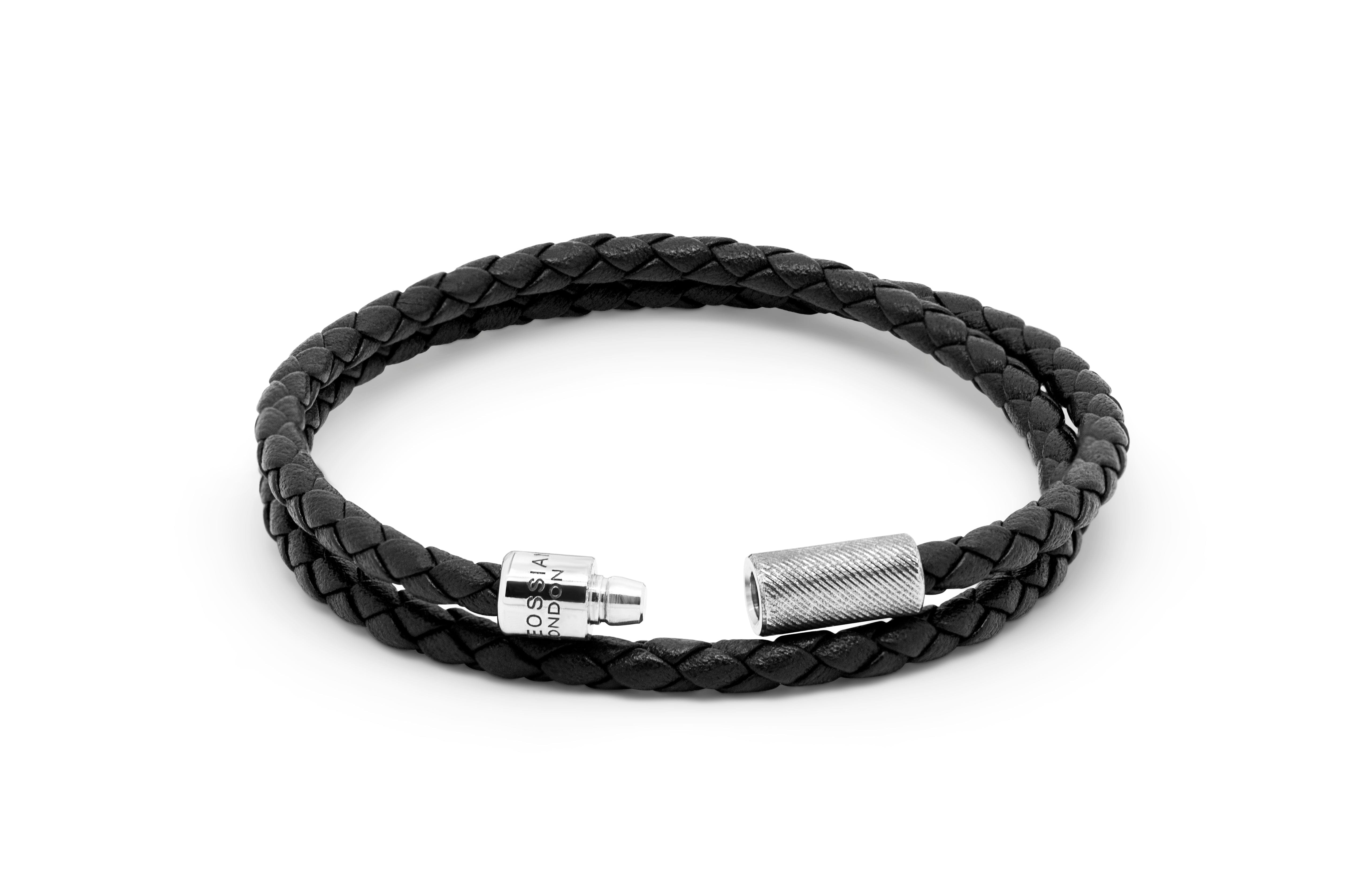 Tateossian Pop Rigato bracelet in double wrap Italian leather with sterling silver