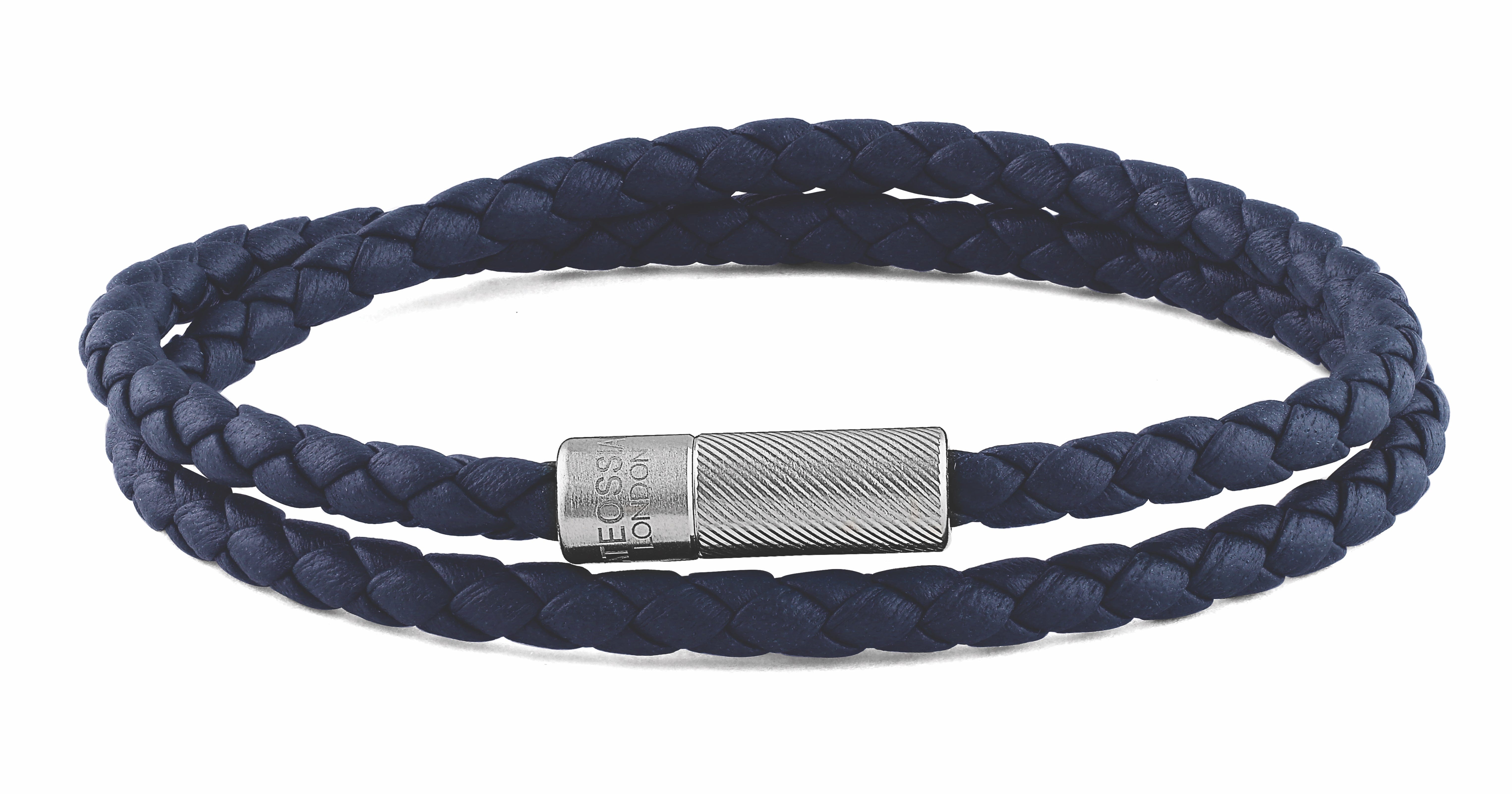 Tateossian Pop Rigato bracelet in double wrap Italian leather with sterling silver