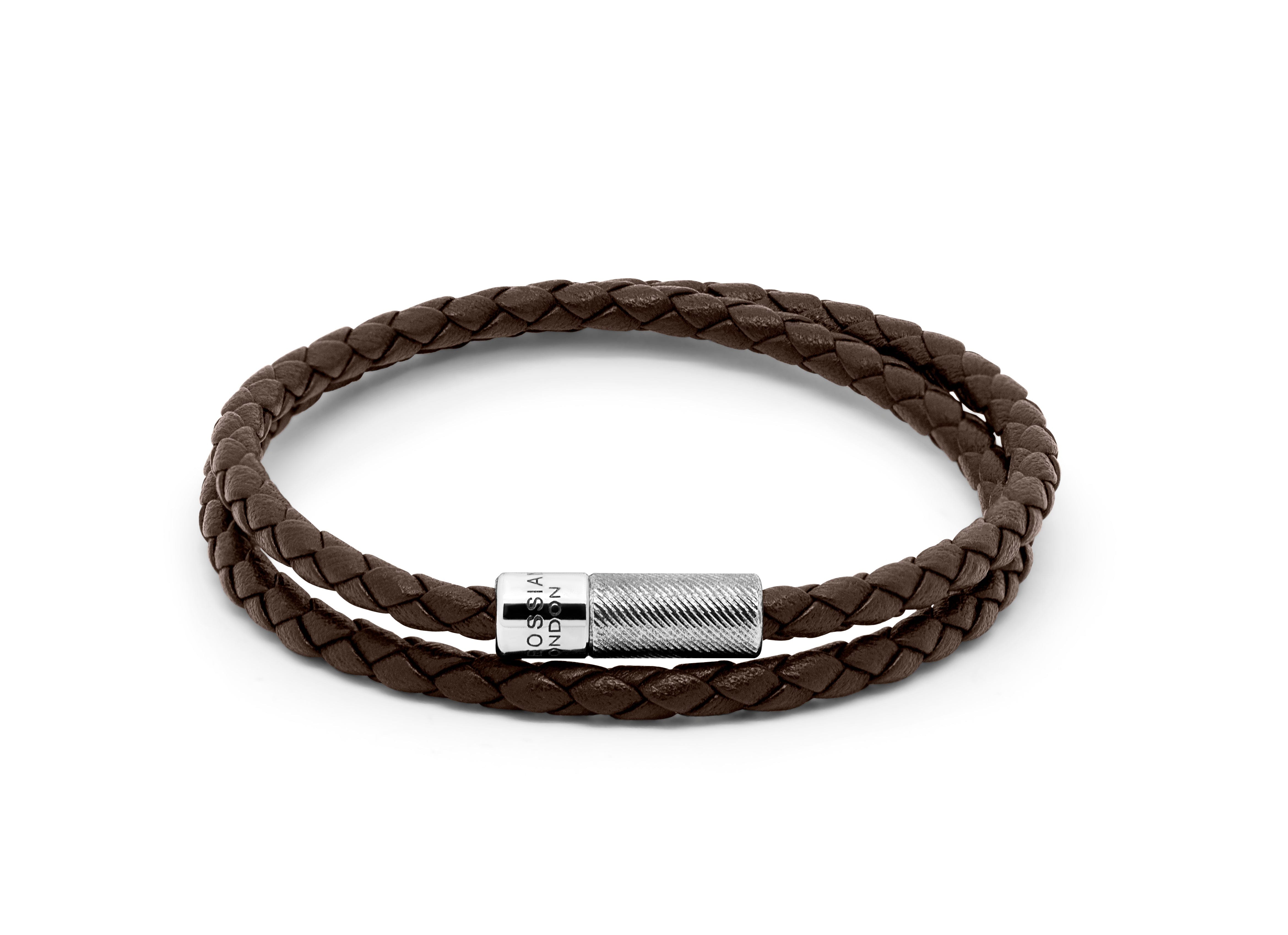 Tateossian Pop Rigato bracelet in double wrap Italian leather with sterling silver