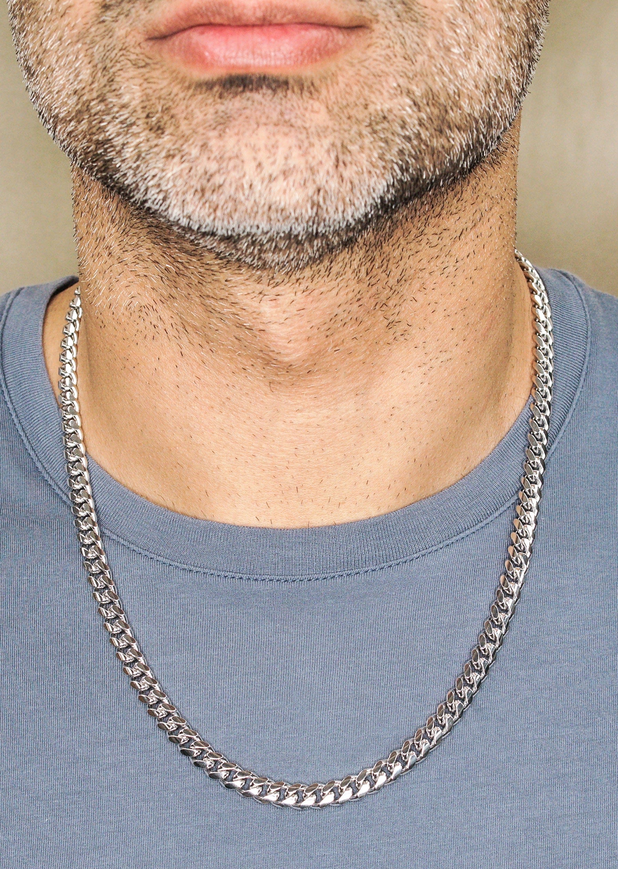 Manufacturer 43 Silver Chain - Mens White Chain / Miami Cuban Link / 7 mm