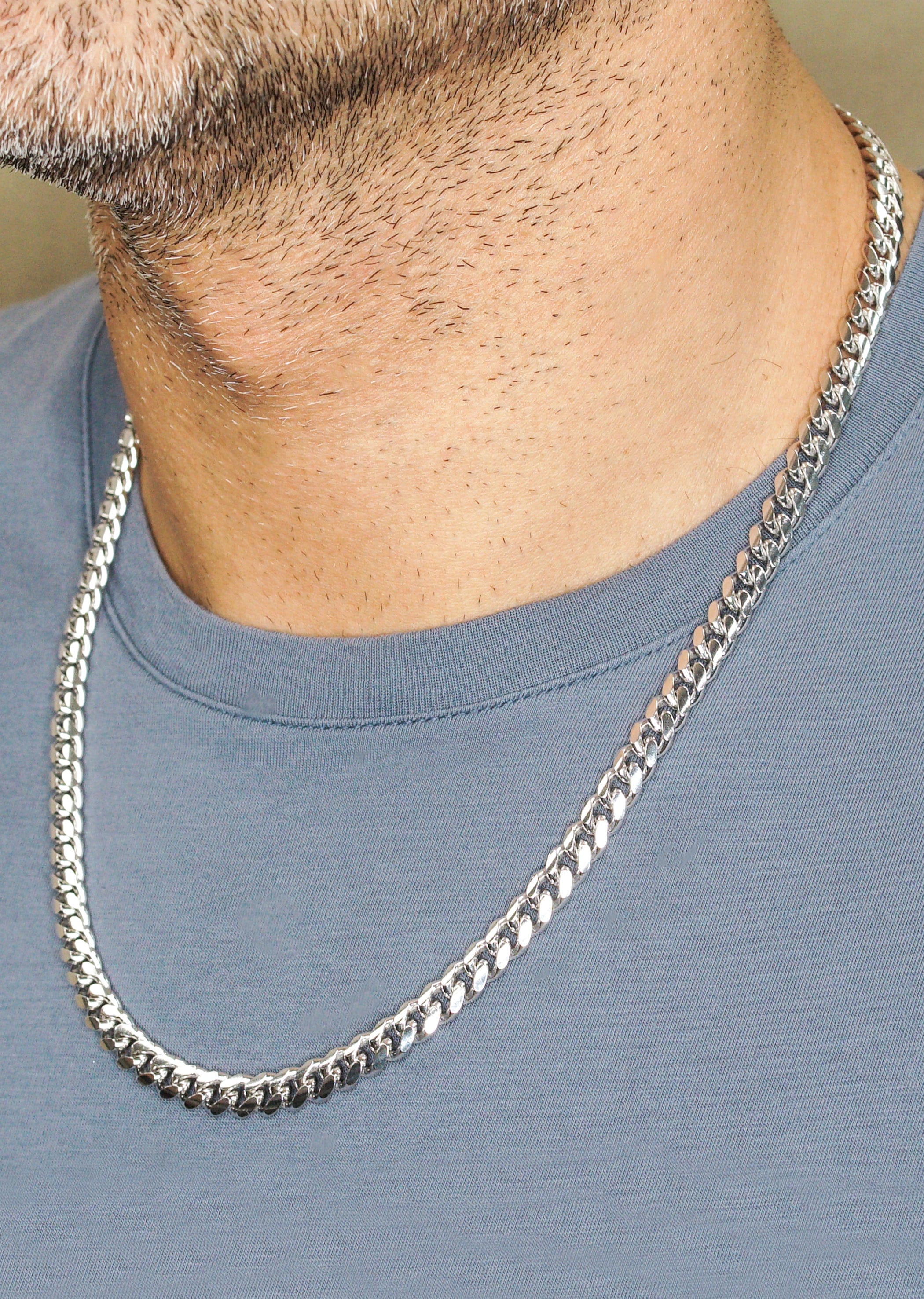 Manufacturer 43 Silver Chain - Mens White Chain / Miami Cuban Link / 7 mm