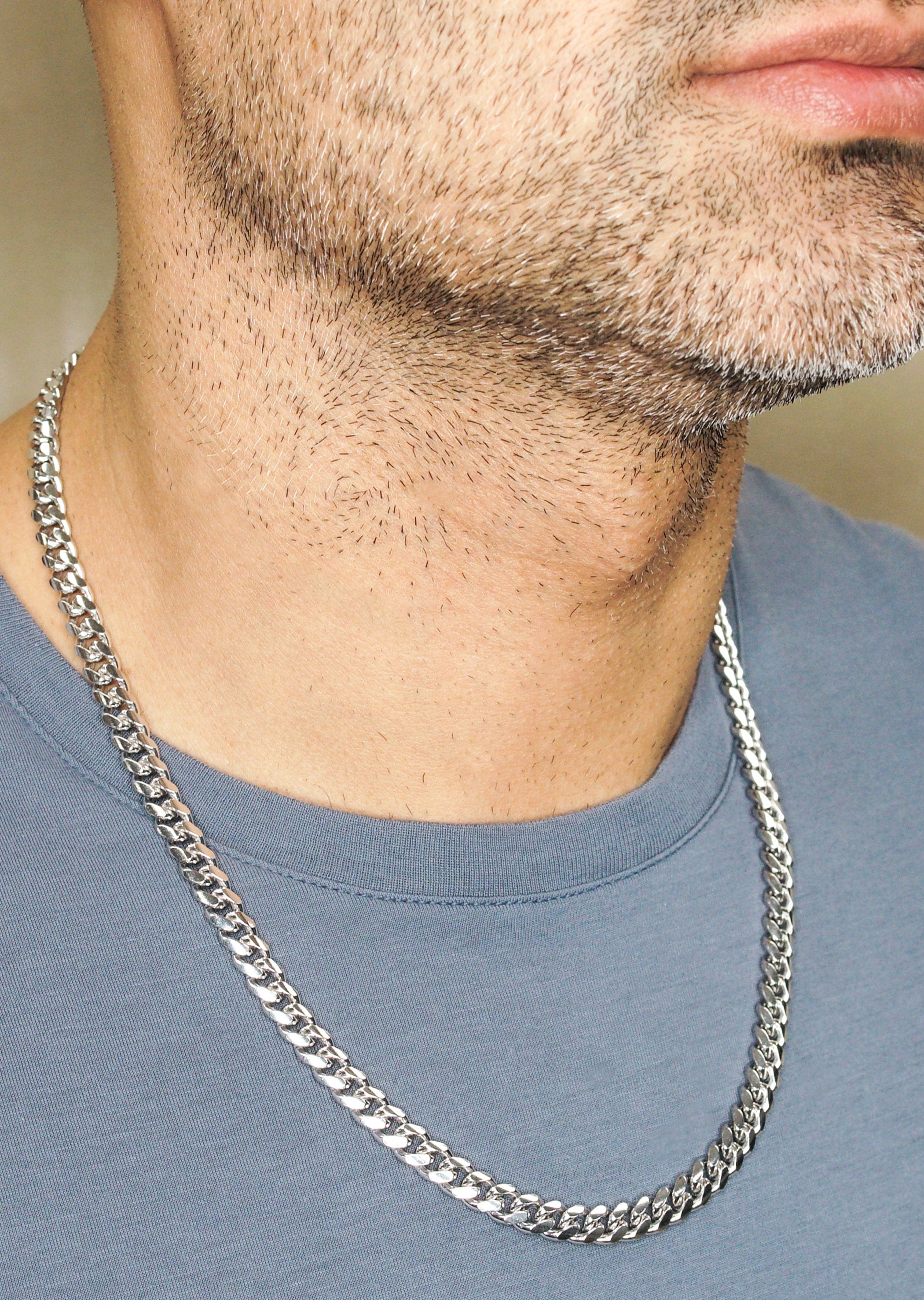 Manufacturer 43 Silver Chain - Mens White Chain / Miami Cuban Link / 7 mm