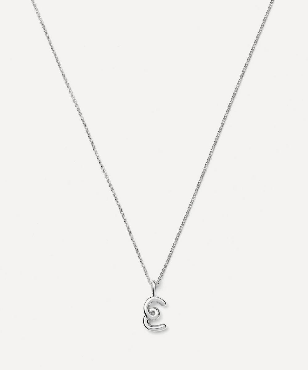 Missoma Sterling Silver Curly Molten Mini E Initial Pendant Necklace