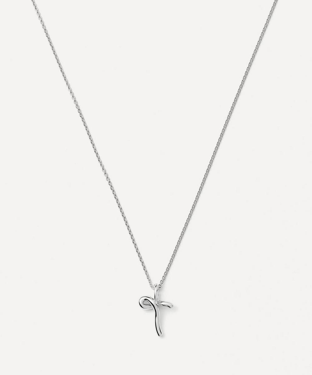 Missoma Sterling Silver Curly Molten Mini T Initial Pendant Necklace