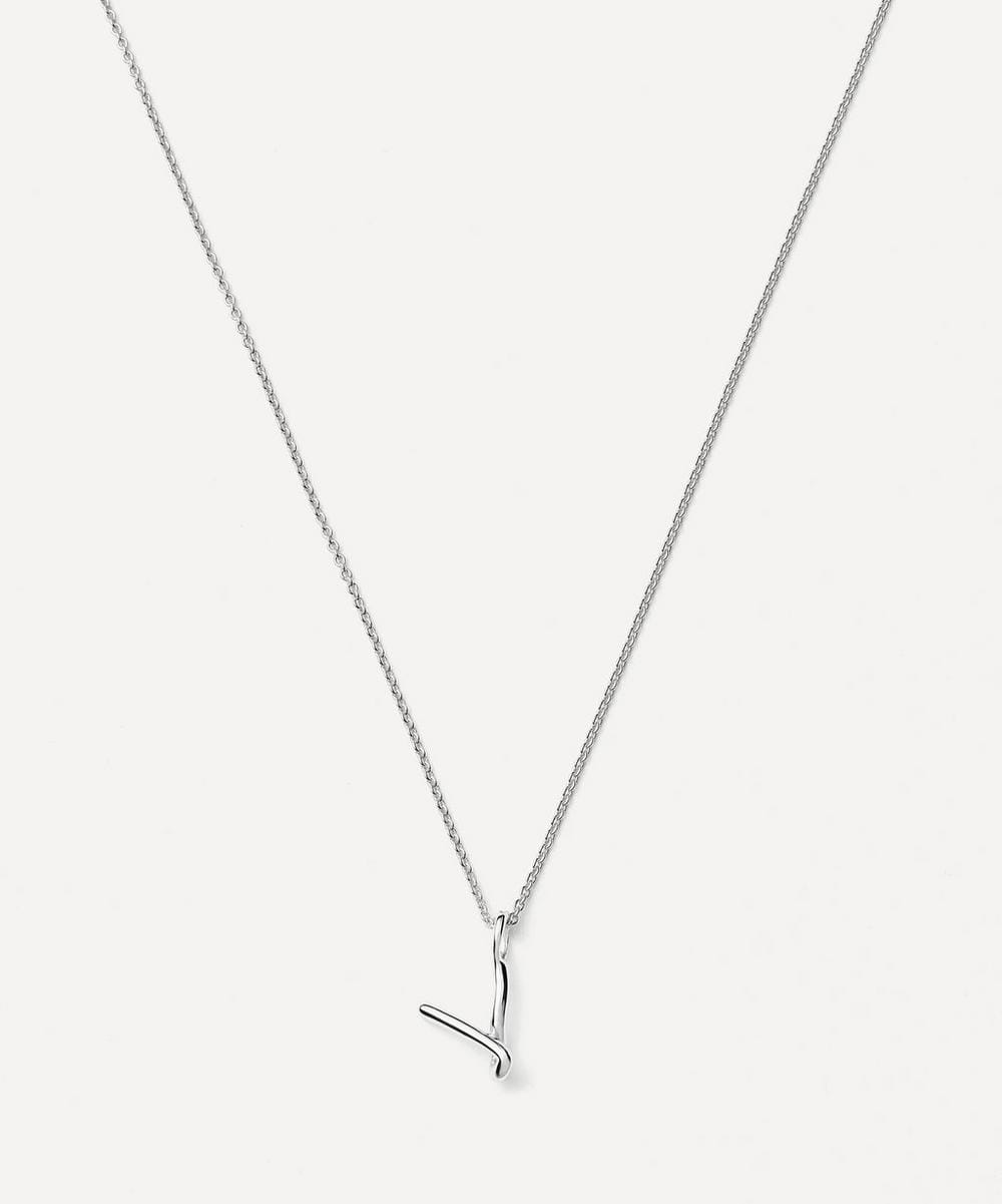 Missoma Sterling Silver Curly Molten Mini V Initial Pendant Necklace