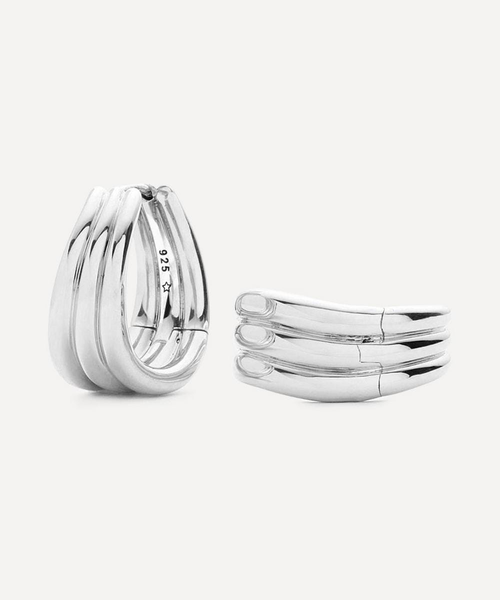 Missoma X Savi Rhodium - Plated Triple Ridge Hoop Earrings