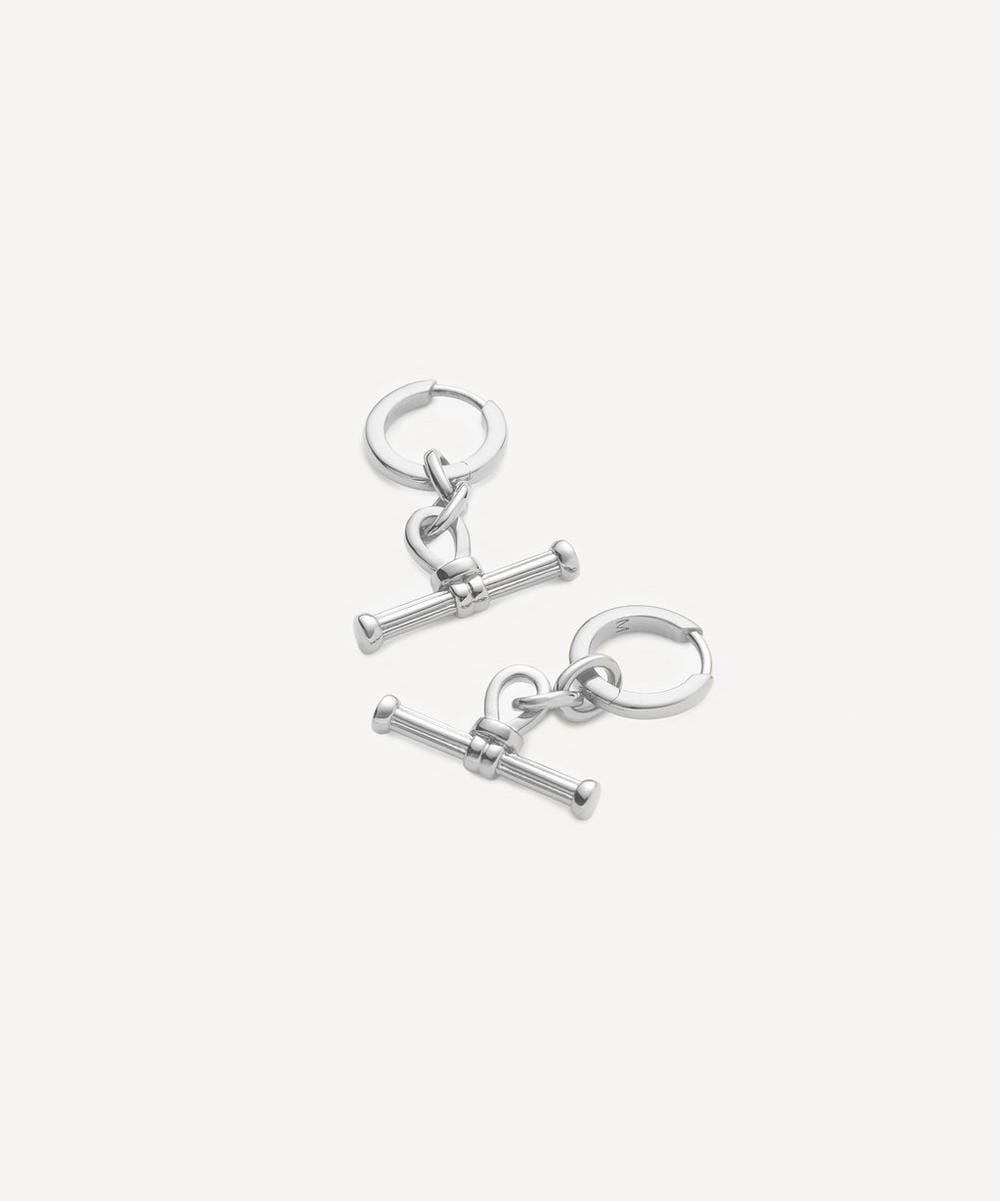 Missoma Rhodium - Plated Ridge T - Bar Drop Huggie Hoop Earrings