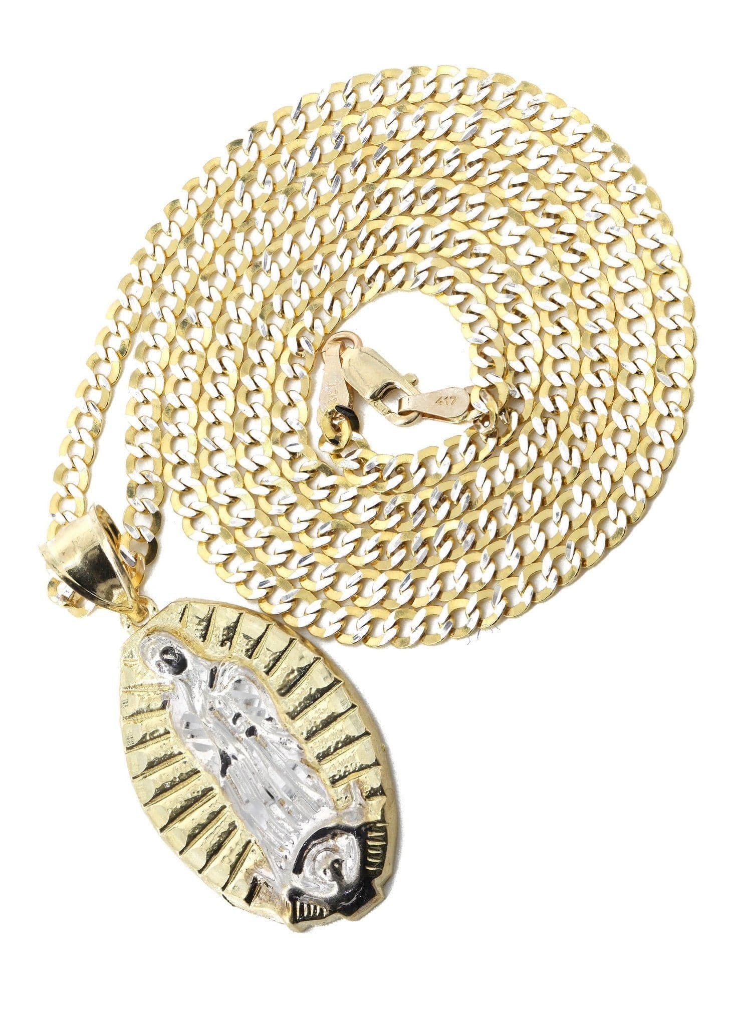 Manufacturer 1 10K Yellow Gold Pave & Virgin Mary Piece Chain | Appx. 9 Grams