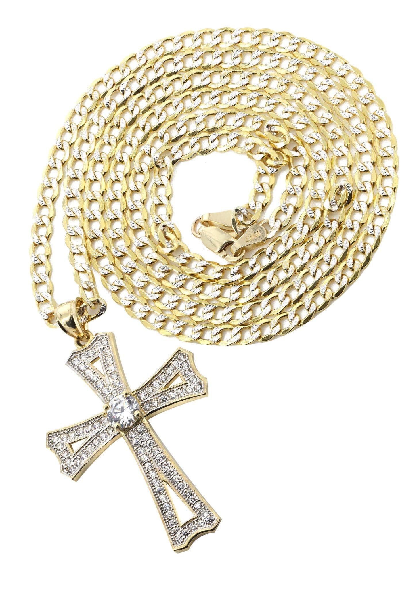 Manufacturer 1 10K Yellow Gold Pave Cross Necklace | Appx. 8.9 Grams