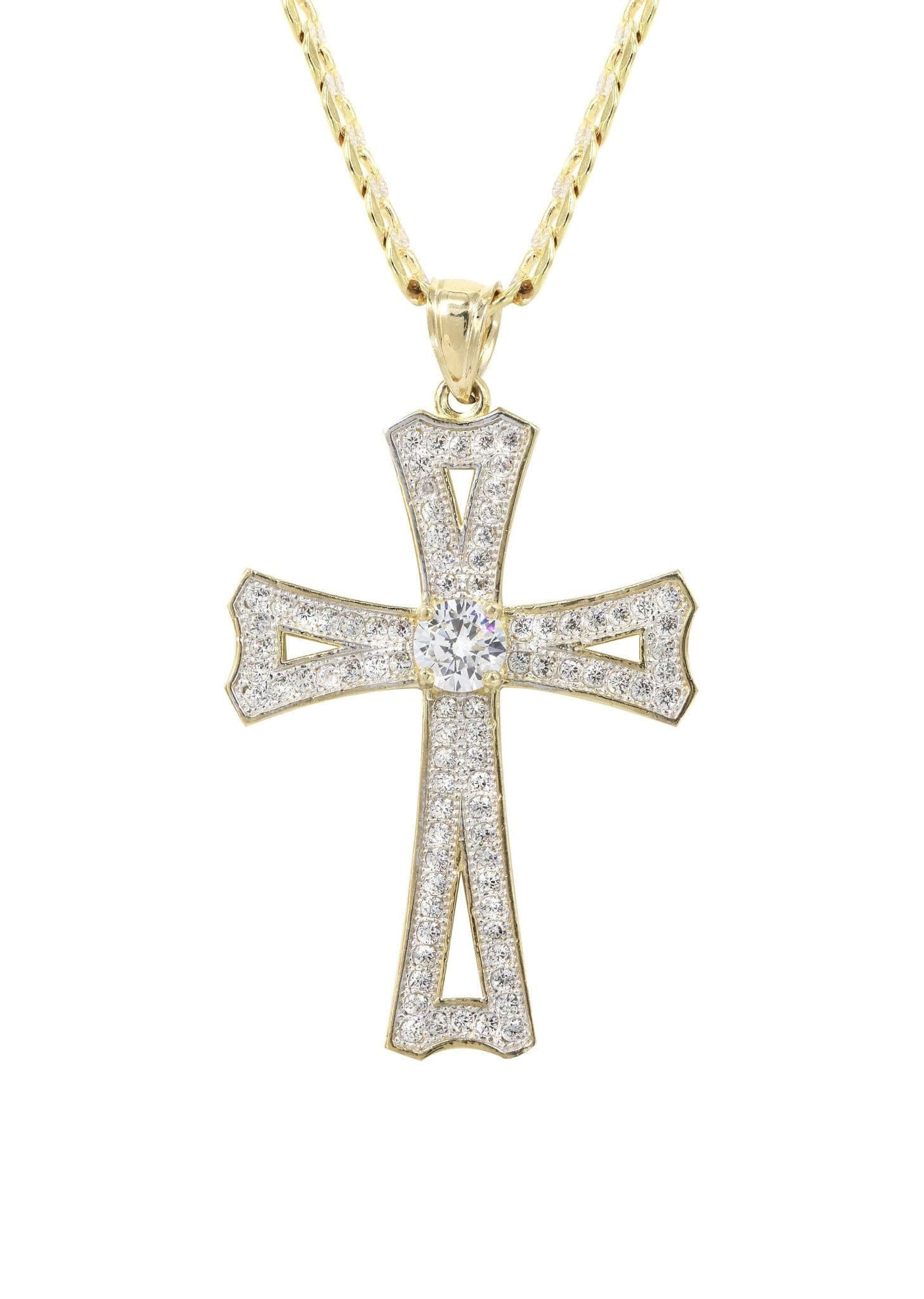 Manufacturer 1 10K Yellow Gold Pave Cross Necklace | Appx. 8.9 Grams
