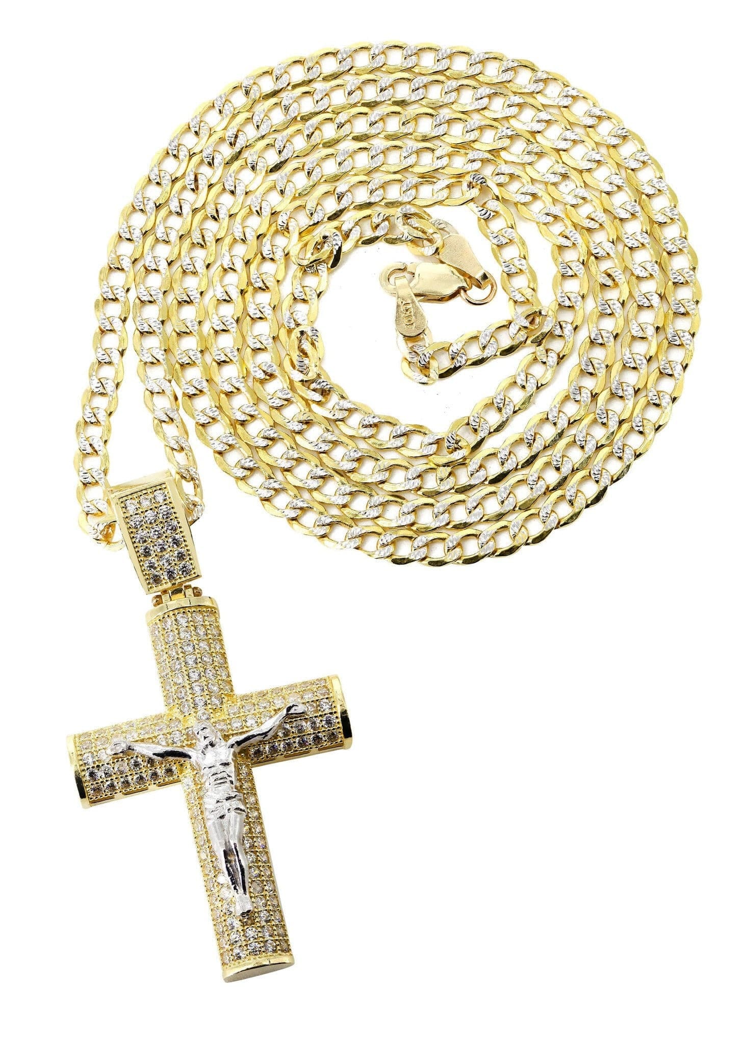 Manufacturer 1 10K Yellow Gold Pave Cross / Crucifix Necklace | Appx. 10.4 Grams