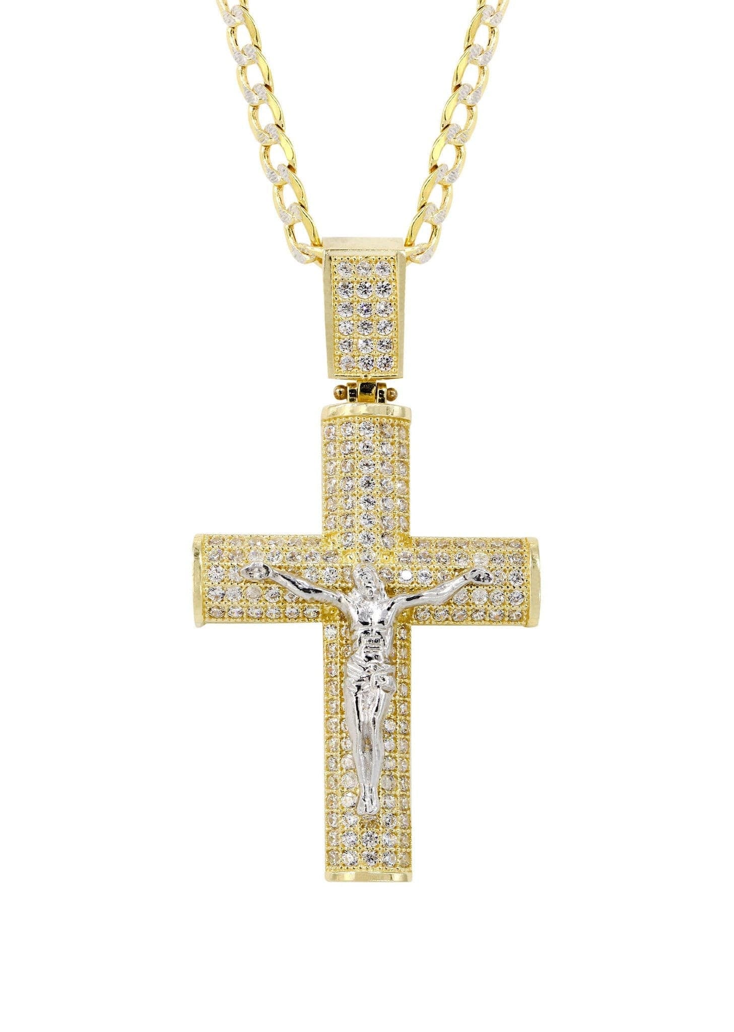 Manufacturer 1 10K Yellow Gold Pave Cross / Crucifix Necklace | Appx. 10.4 Grams