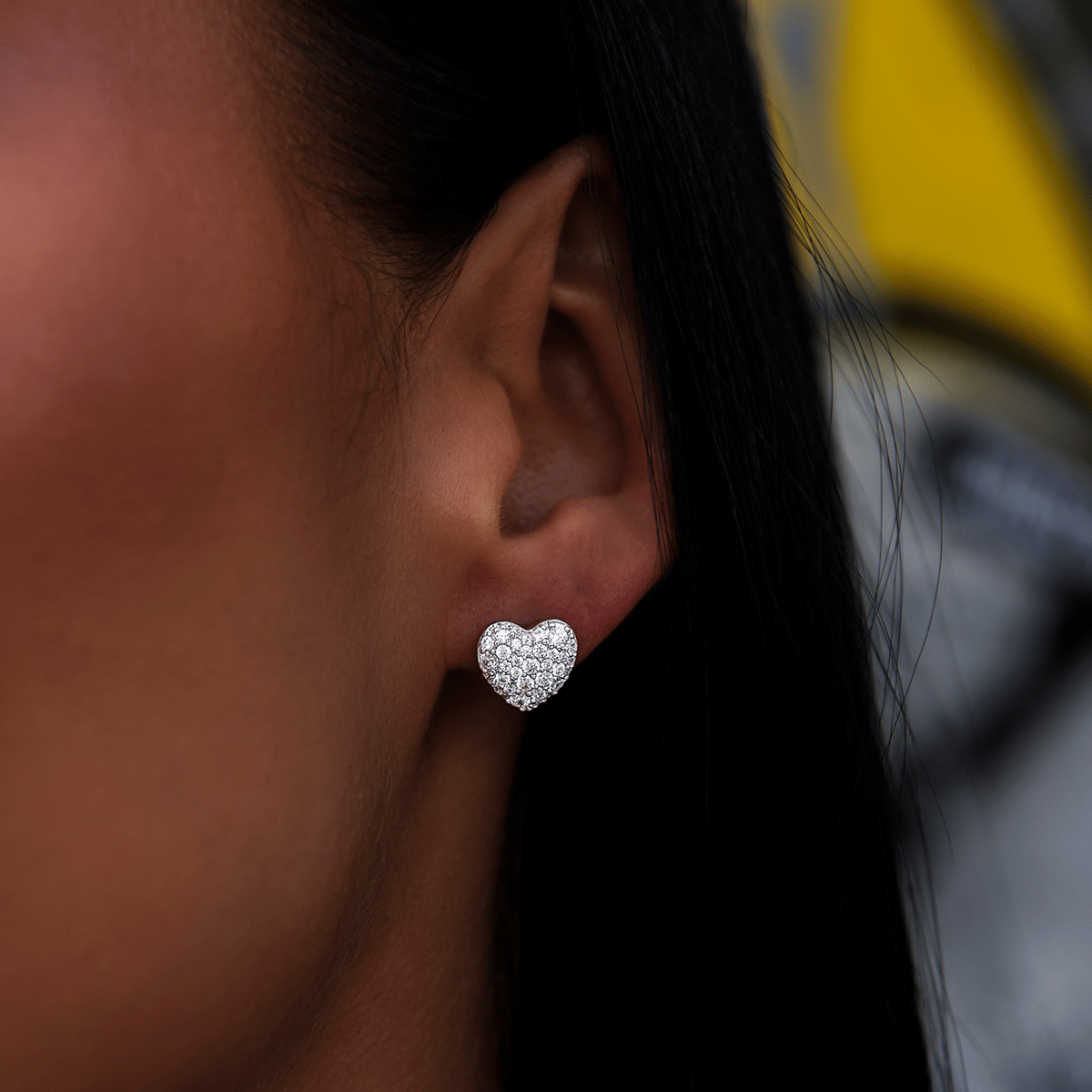 GLD Women Eternity Heart Necklace + Cuff Bracelet + Heart Pave Stud Earrings in White Gold