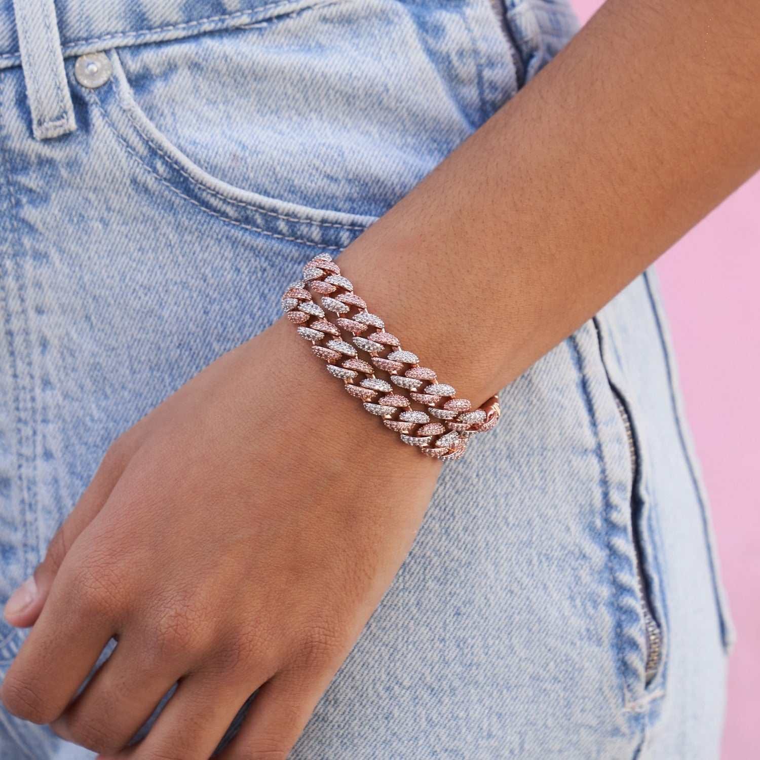 GLD Women Two - Toned Iced Cuban Bracelet Bundle - 8.5 mm