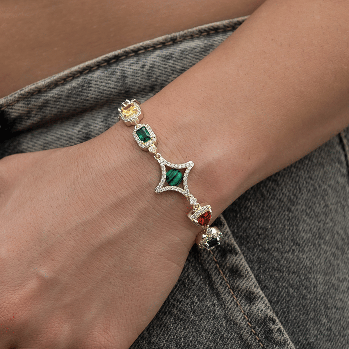 GLD Women Colored Gemstone Necklace + Bracelet Bundle in Yellow Gold