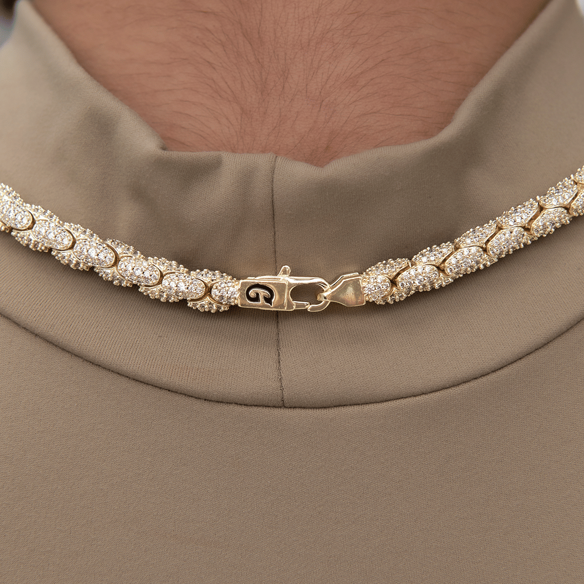 GLD Women Diamond Pave Snake Link Necklace + Bracelet Bundle in Yellow Gold - 6 mm