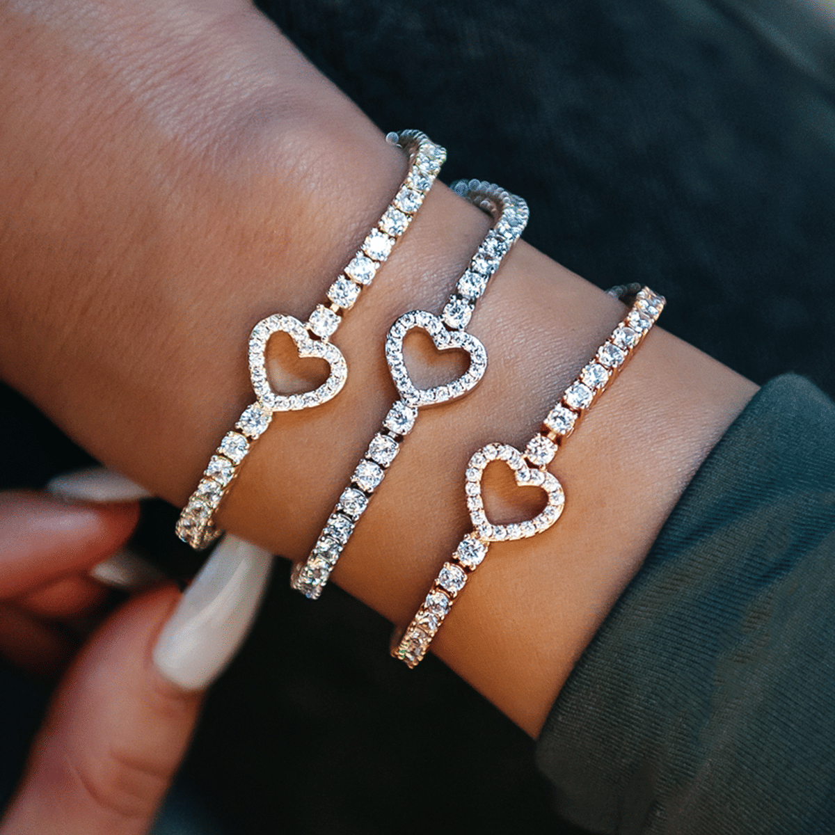 GLD Women Heart Tennis Bracelet Bundle