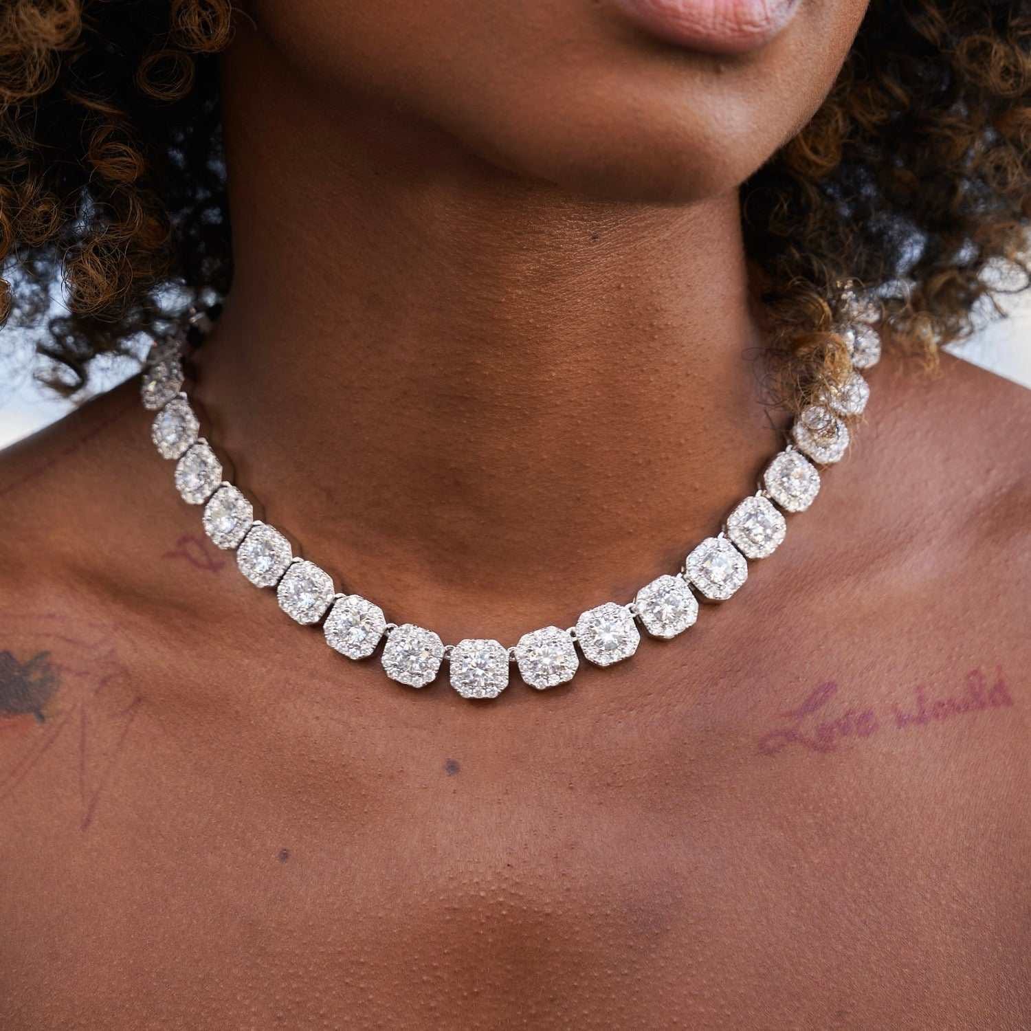 GLD Women Clustered Tennis Necklace + Bracelet Bundle - 12 mm