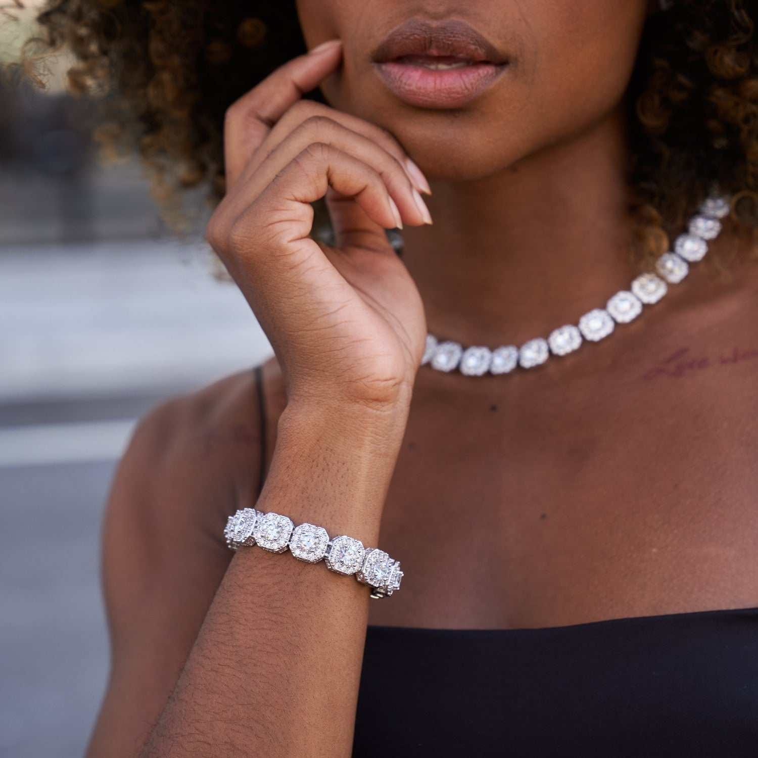 GLD Women Clustered Tennis Necklace + Bracelet Bundle - 12 mm