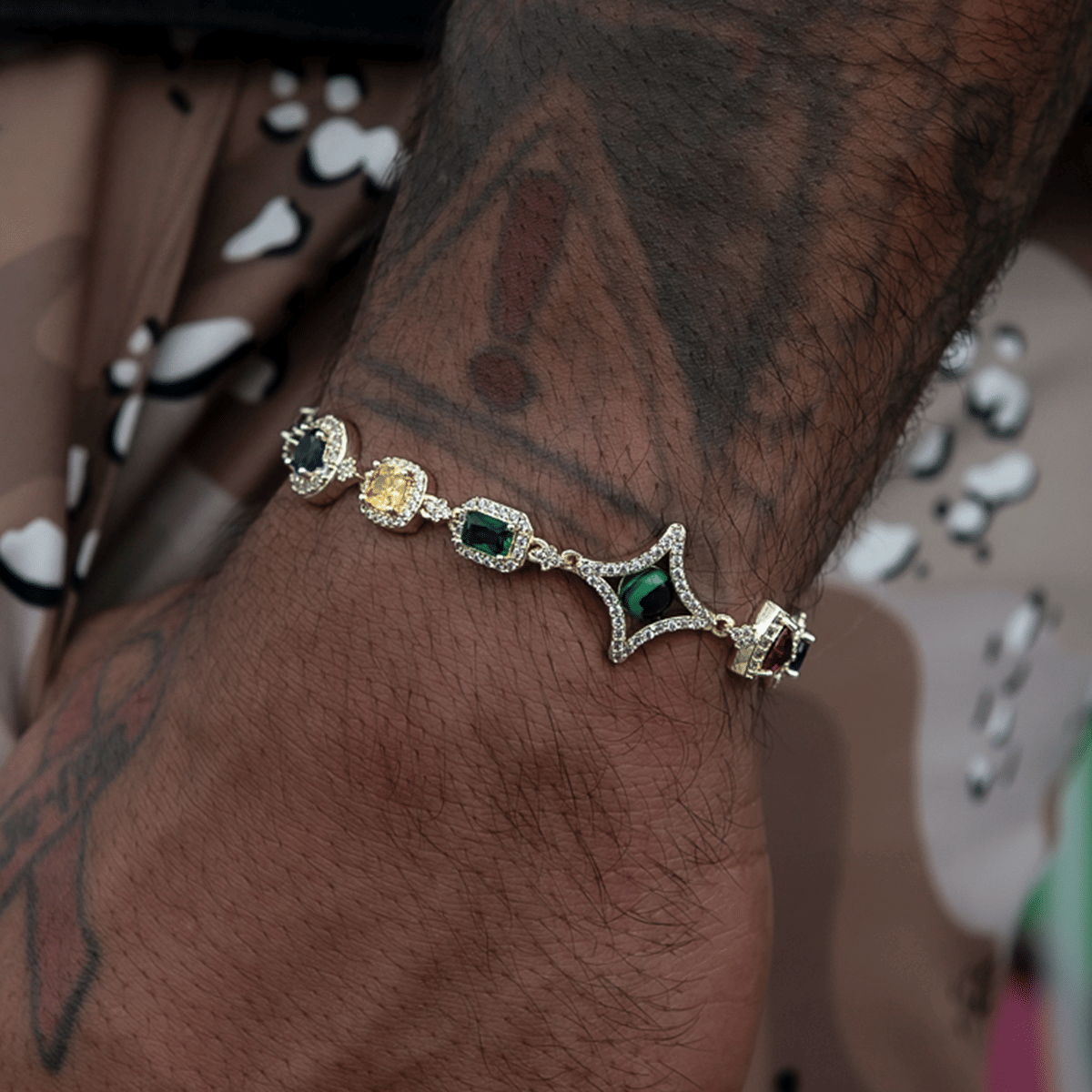 GLD Men Colored Gemstone Chain + Bracelet Bundle in Yellow Gold