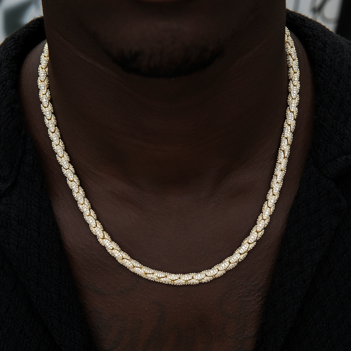 GLD Men Diamond Pave Snake Link Chain + Bracelet Bundle in Yellow Gold - 6 mm