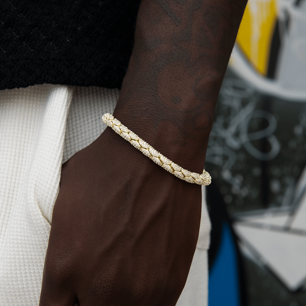 GLD Men Diamond Pave Snake Link Chain + Bracelet Bundle in Yellow Gold - 6 mm
