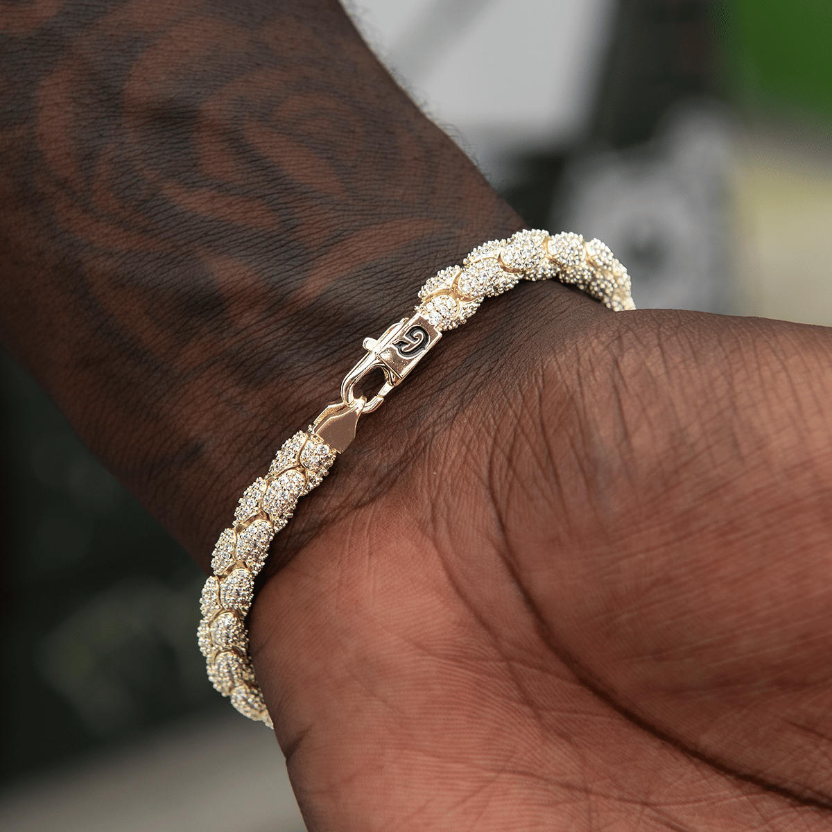 GLD Men Diamond Pave Snake Link Chain + Bracelet Bundle in Yellow Gold - 6 mm