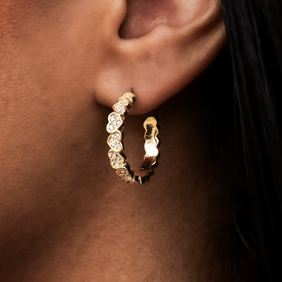GLD Women Eternity Heart Hoop Earrings - Yellow Gold
