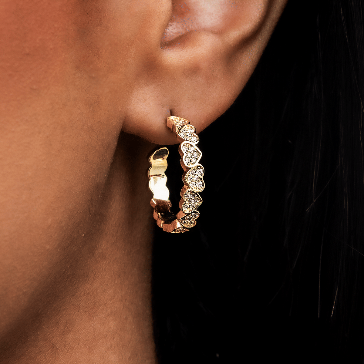 GLD Women Eternity Heart Hoop Earrings - Yellow Gold