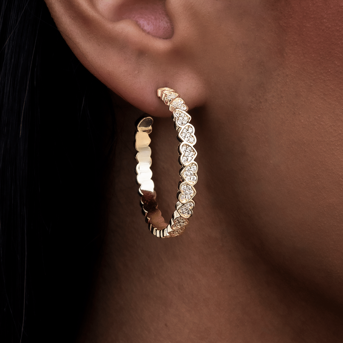 GLD Women Eternity Heart Hoop Earrings - Yellow Gold