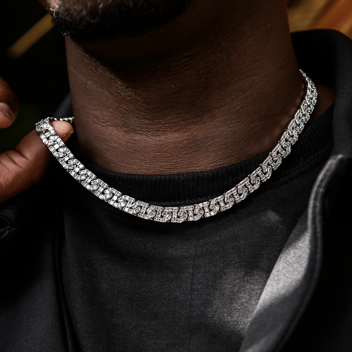 GLD Men Baguette Chain Link Necklace + Bracelet in White Gold - 8 mm
