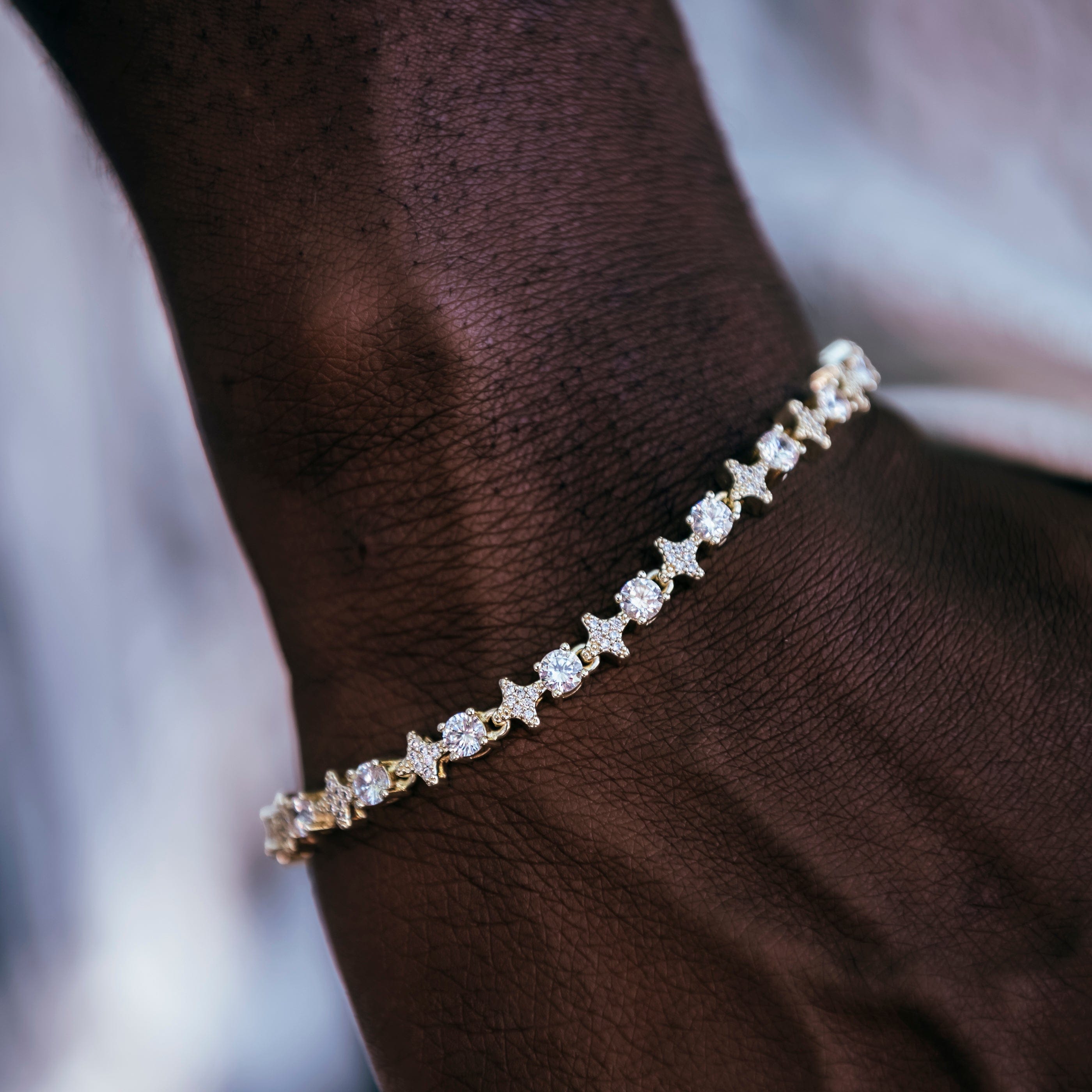 GLD Men Round Stone Star Tennis Chain + Bracelet Bundle in Yellow Gold