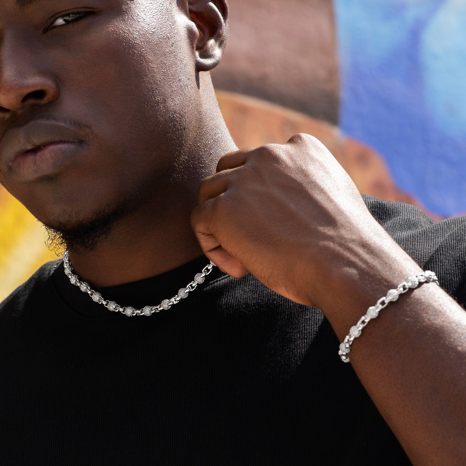 GLD Men Iced Ball Box Link Chain + Bracelet Bundle
