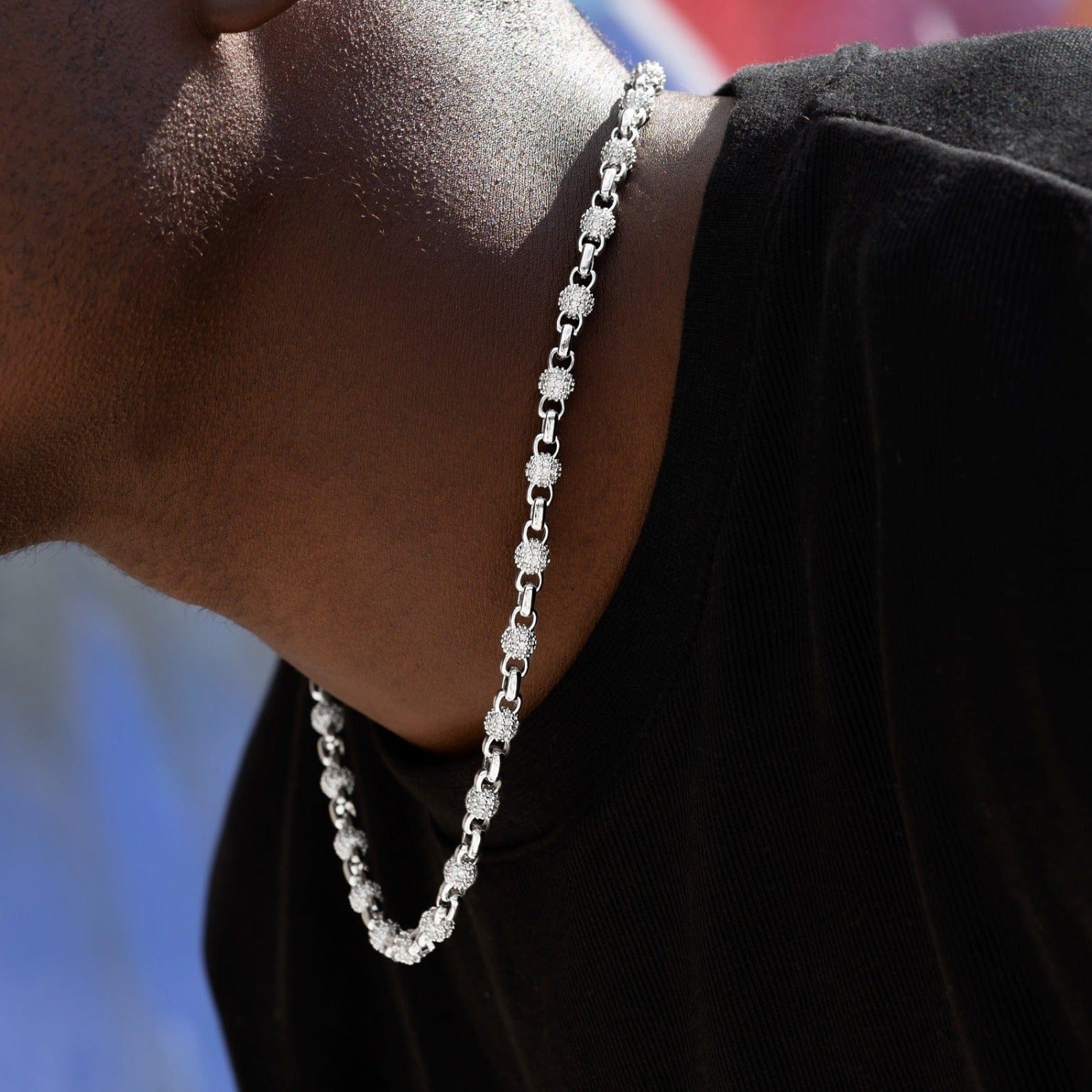 GLD Men Iced Ball Box Link Chain + Bracelet Bundle