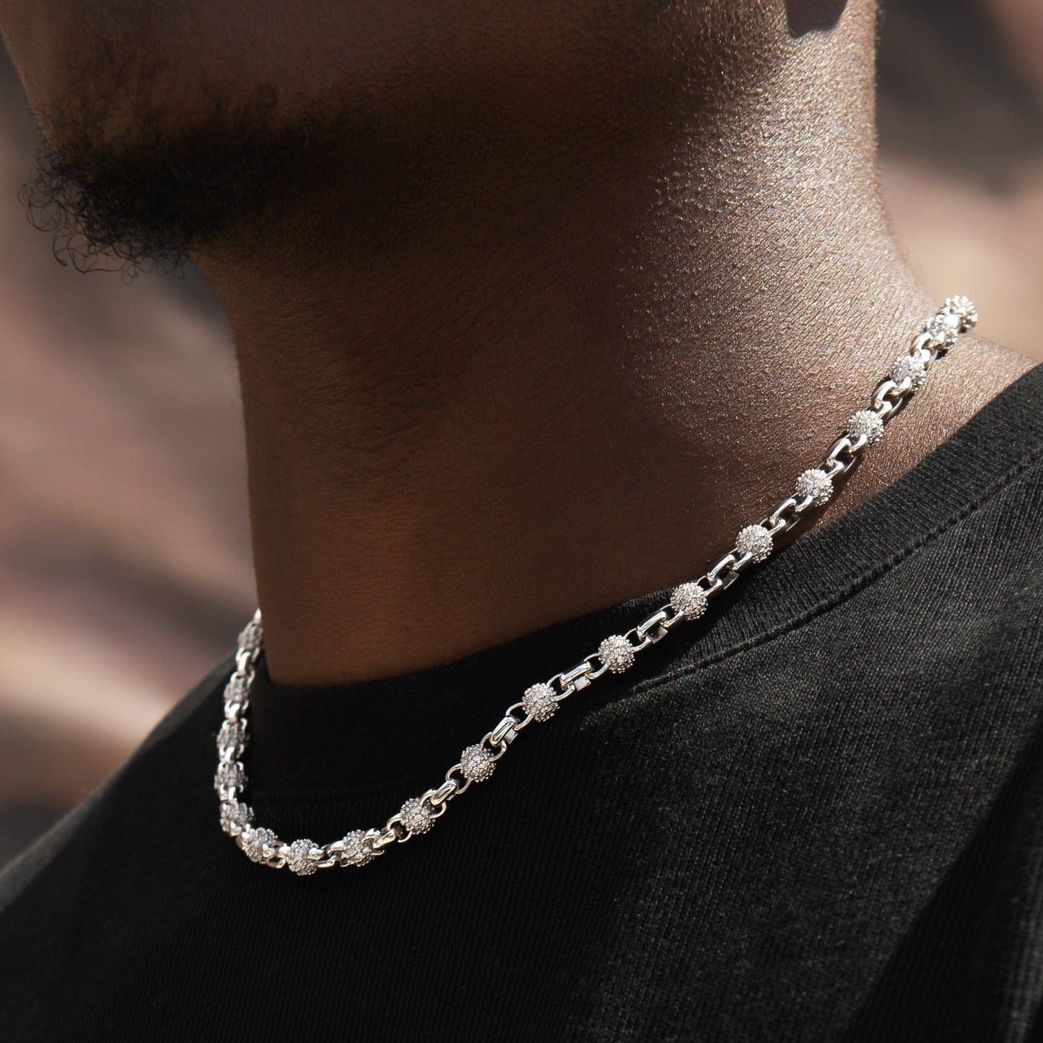 GLD Men Iced Ball Box Link Chain + Bracelet Bundle
