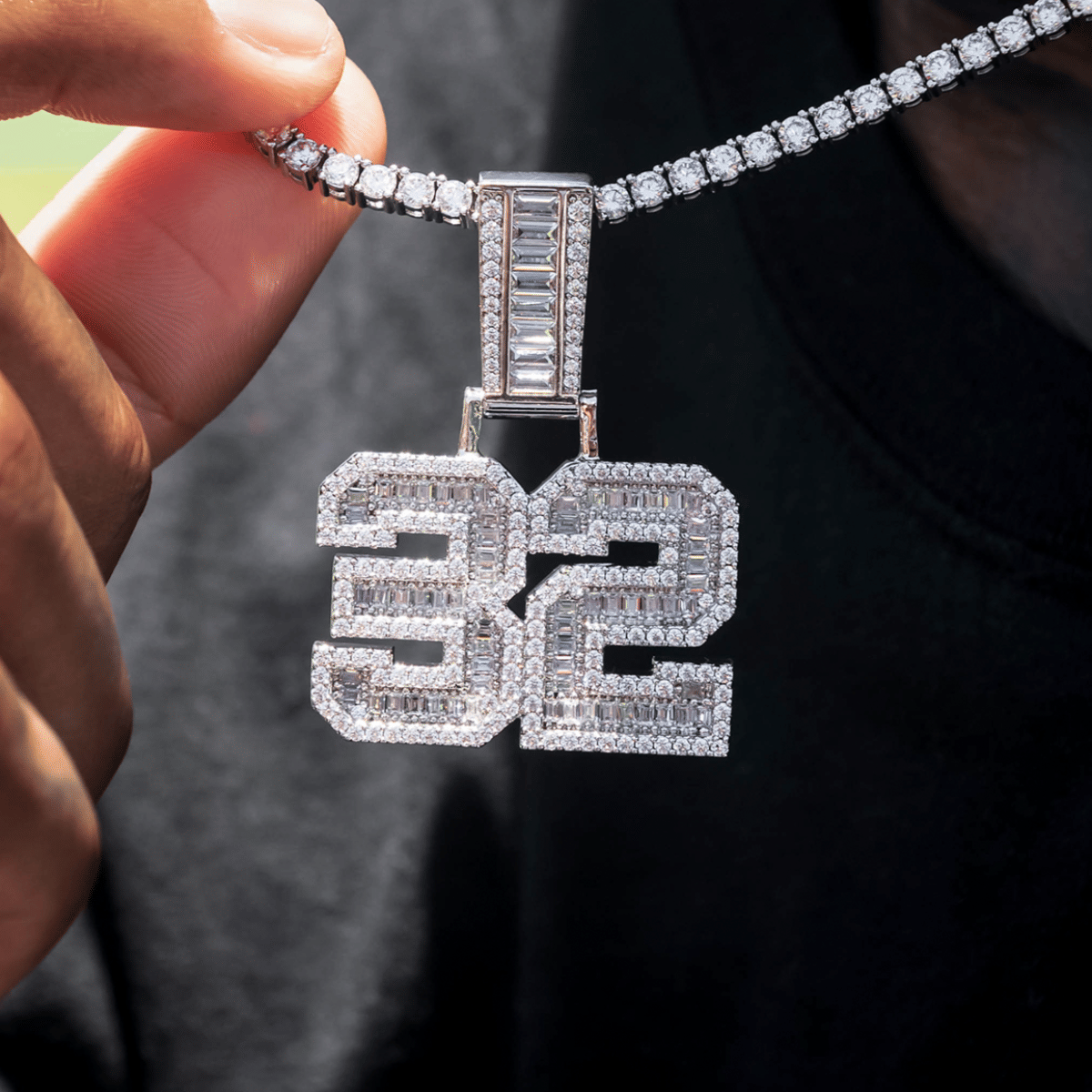 GLD Men Custom Iced Number Baguette Pendant