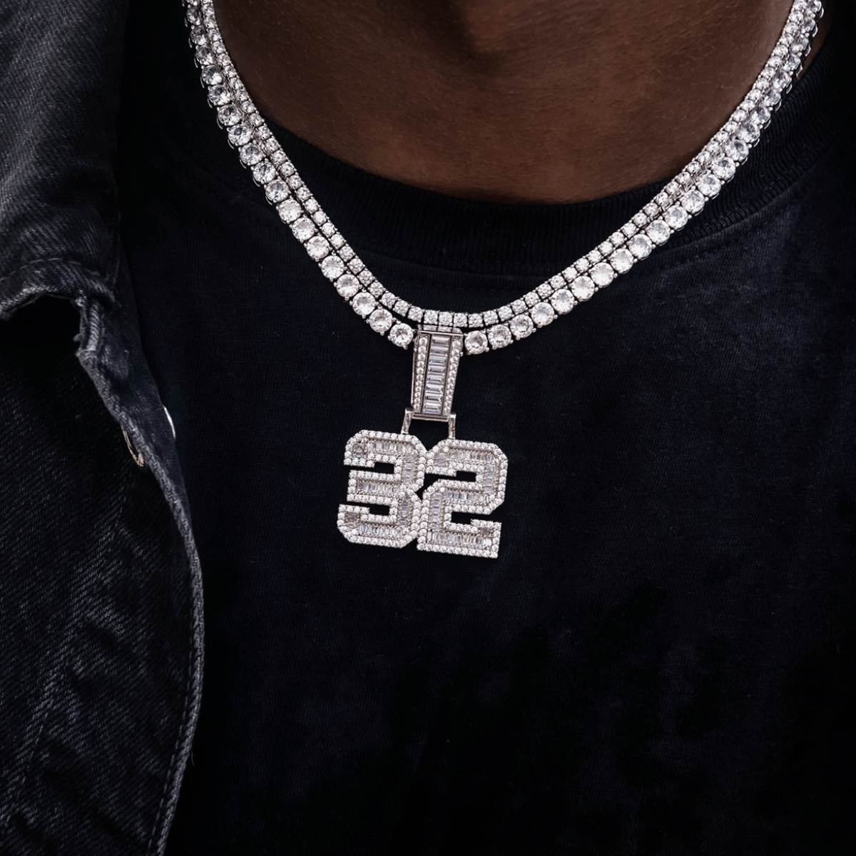 GLD Men Custom Iced Number Baguette Pendant