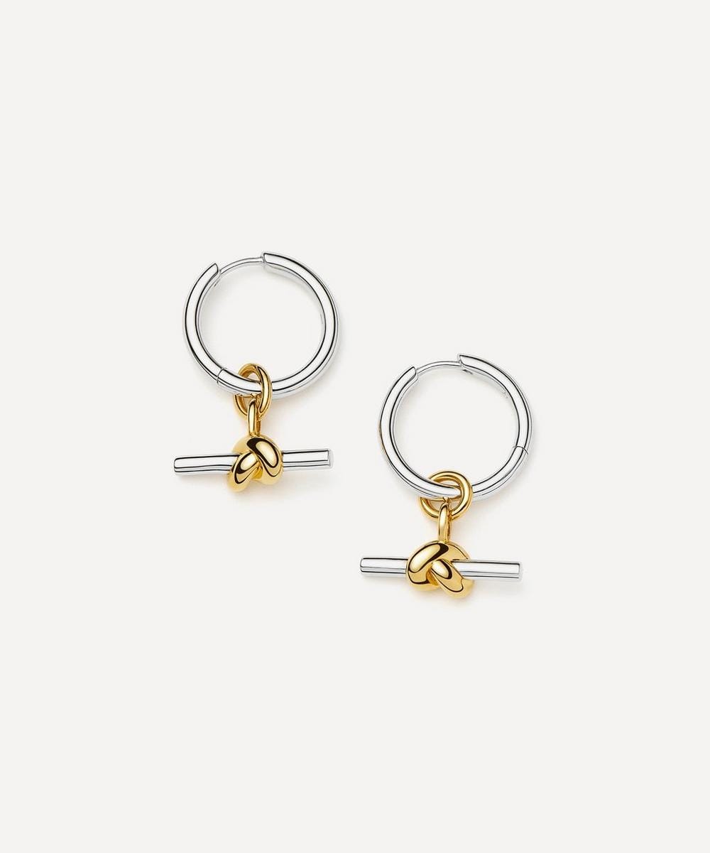 Missoma X Lucy Williams Mixed Metal Knot T - Bar Charm Hoop Earrings