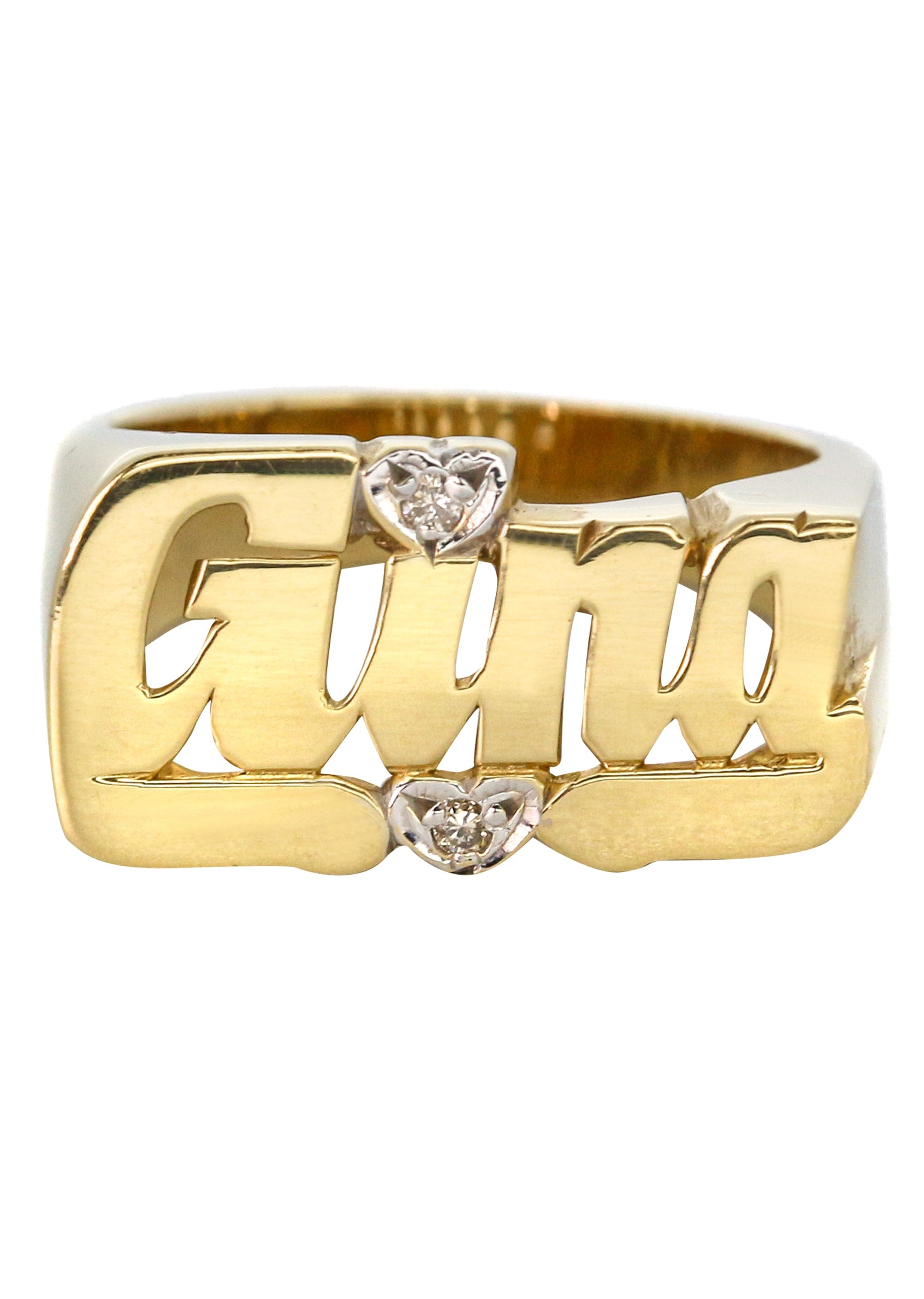 Manufacturer 16 14K Diamond Script Gold Name Ring | Appx. 5.7 Grams