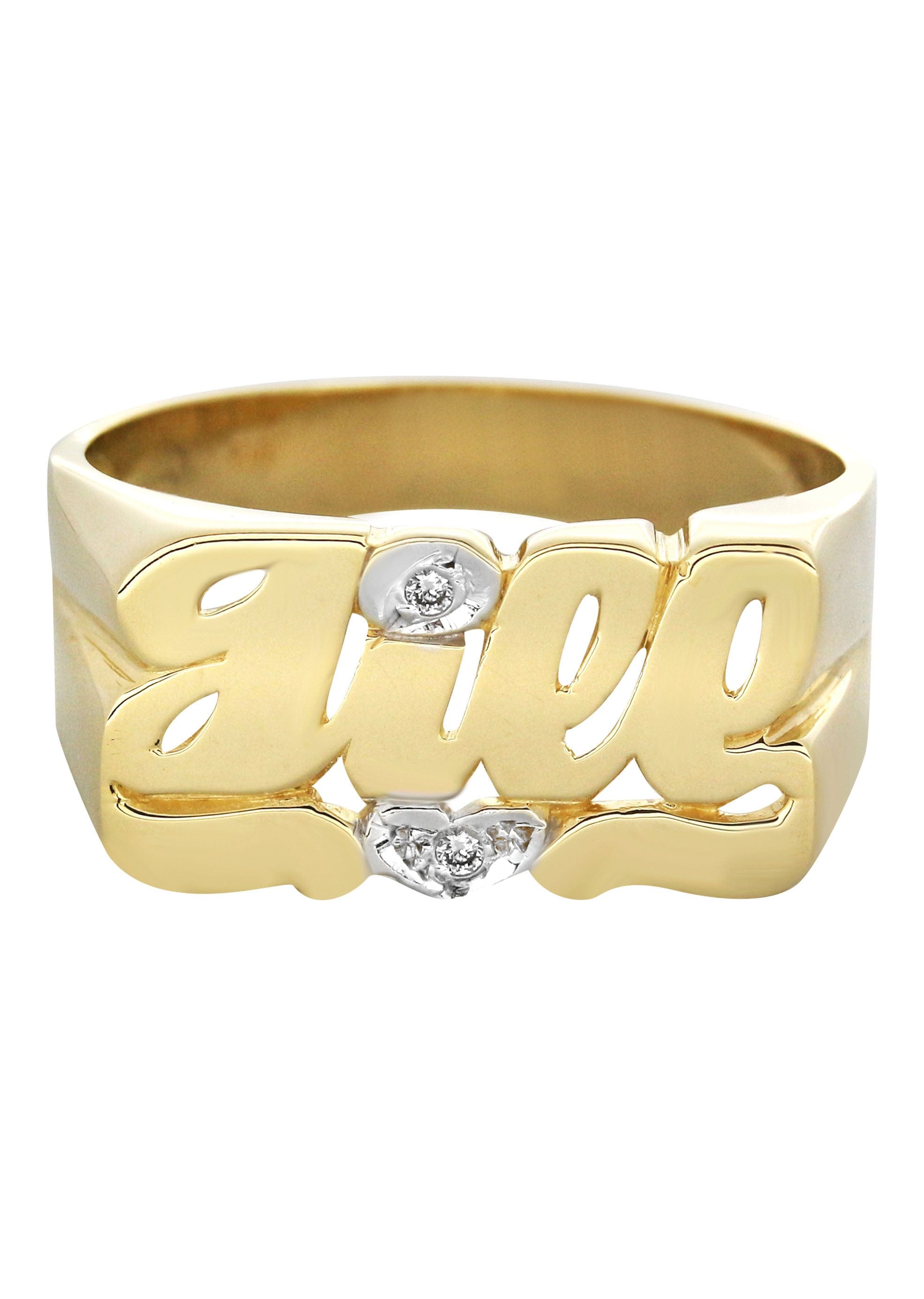 Manufacturer 16 14K Diamond Heart Gold Name Ring | Appx. 4.7 Grams