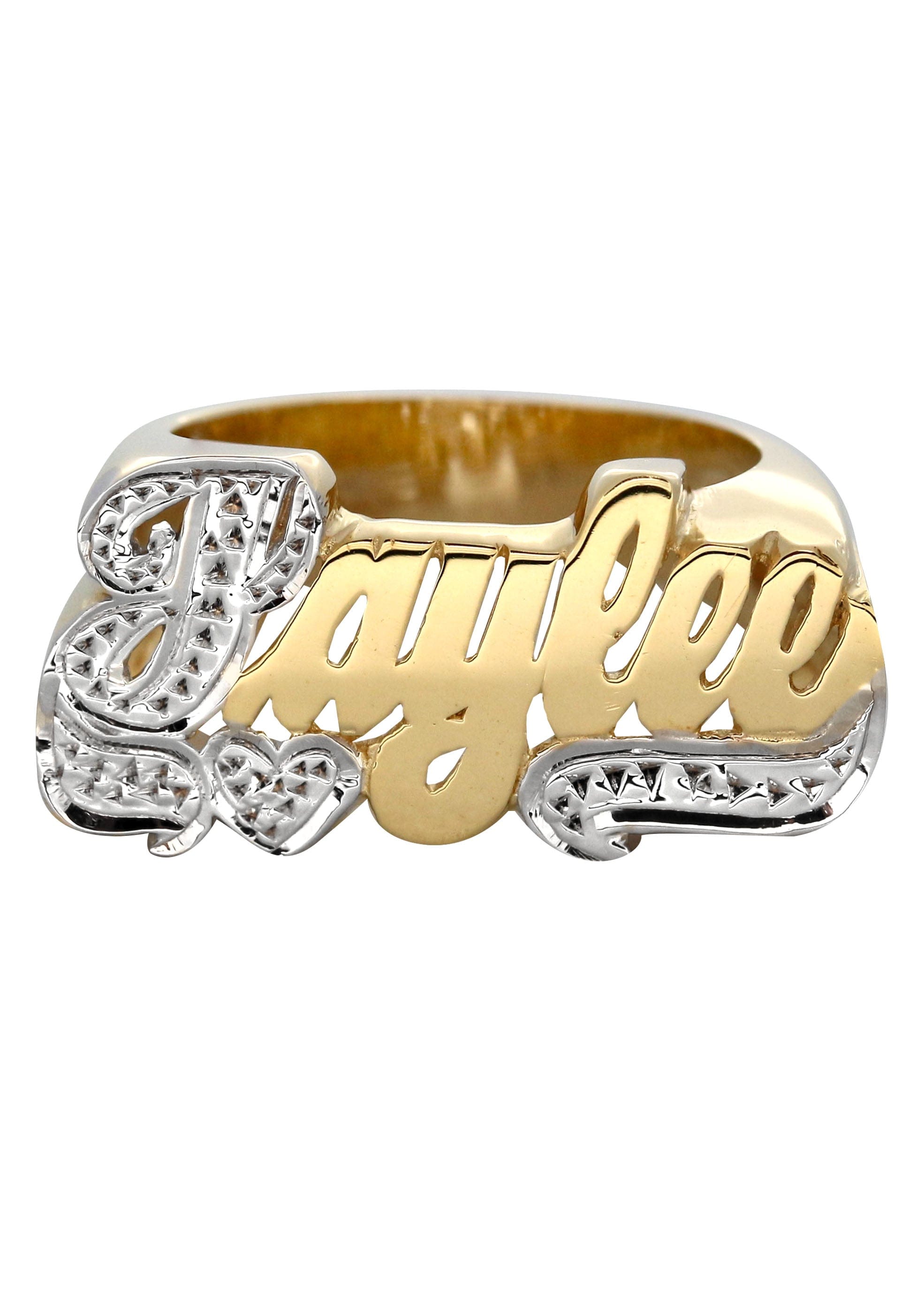 Manufacturer 16 14K Two Tone Diamond Cut Gold Name Ring | Appx. 5 Grams