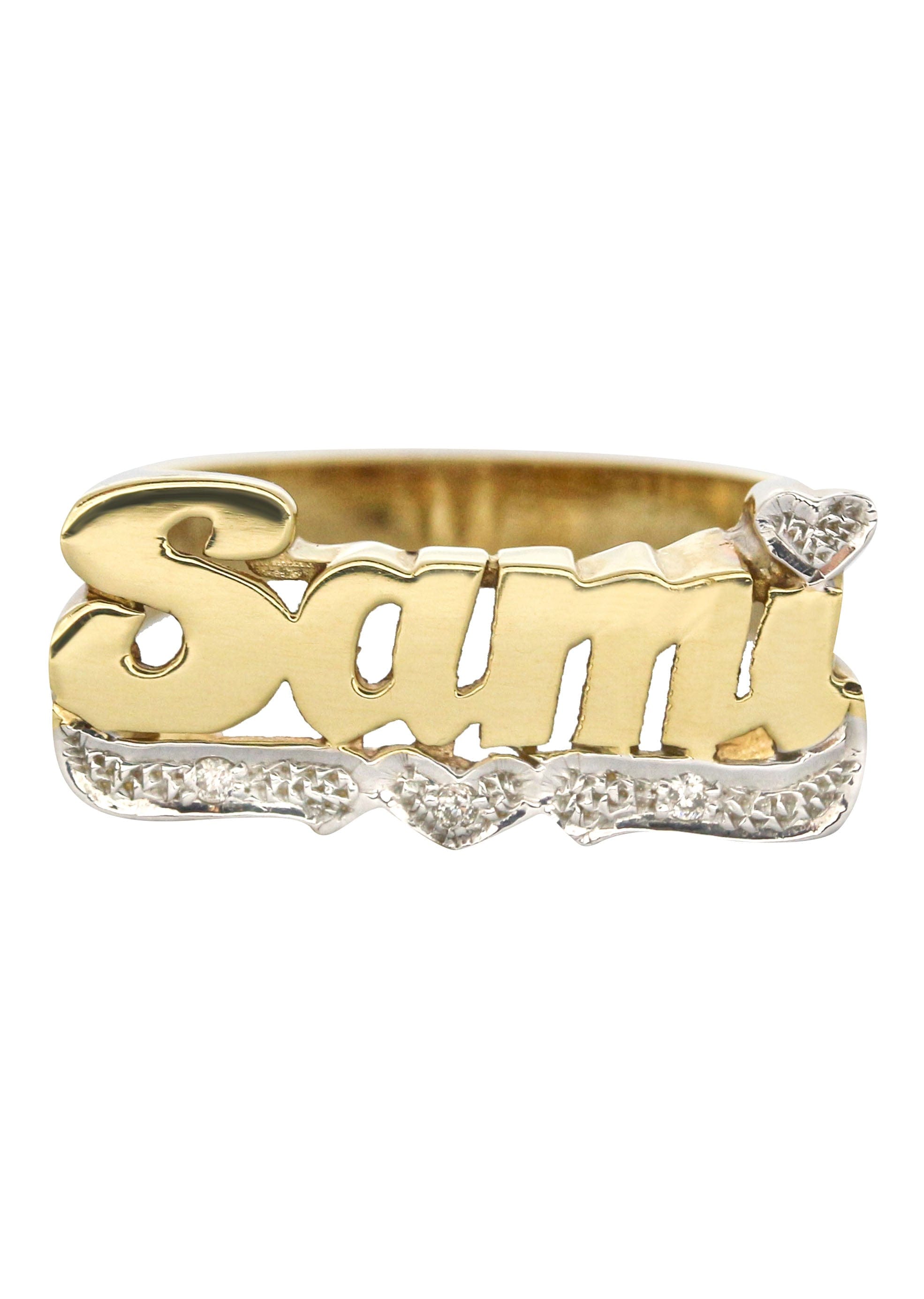 Manufacturer 16 14K Heart Diamond Gold Name Ring | Appx. 4.2 Grams